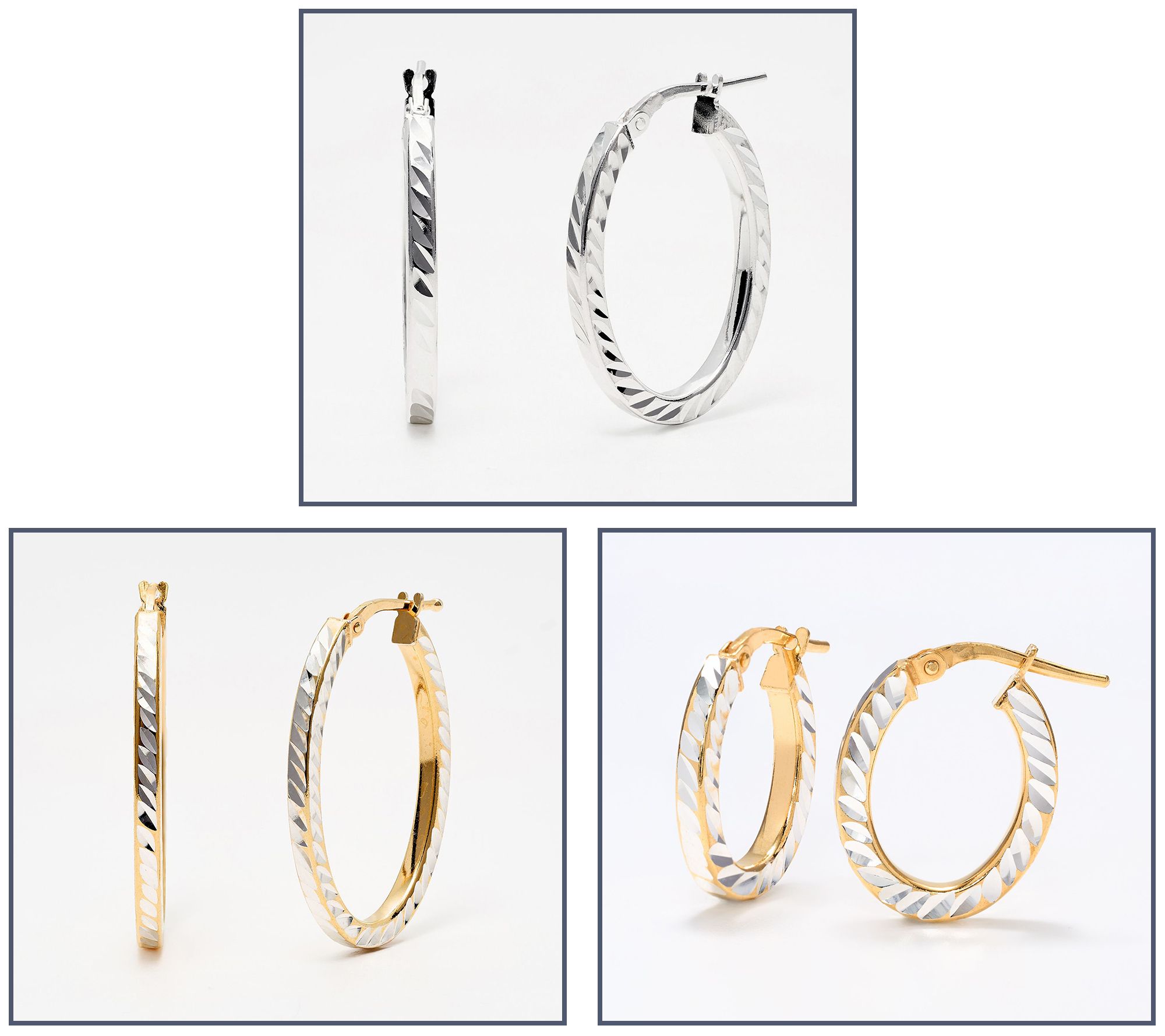  Ultrafine 950 Silver Diamond Cut Hoop Earrings - J459528