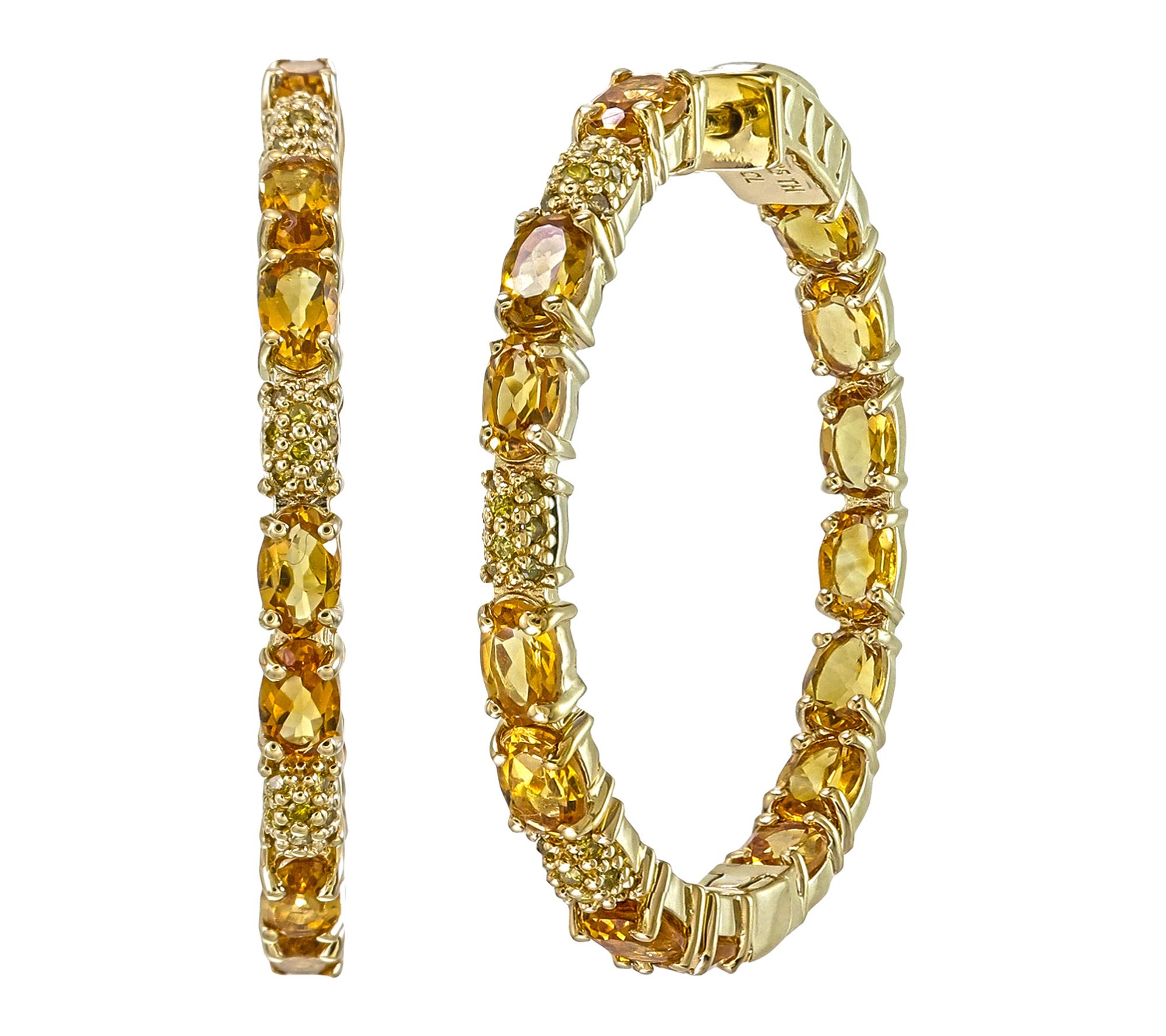 Affinity Gems Oval Gemstone and Diamond Hoop Earring, Sterling
