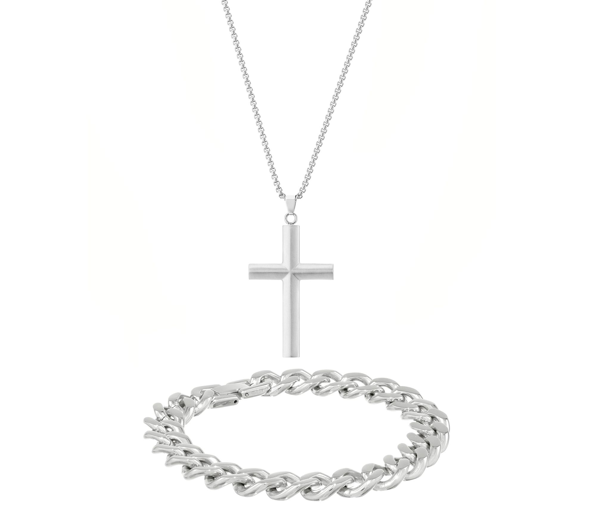 LYNX Men's Stainless Cross Necklace & BraceletSet