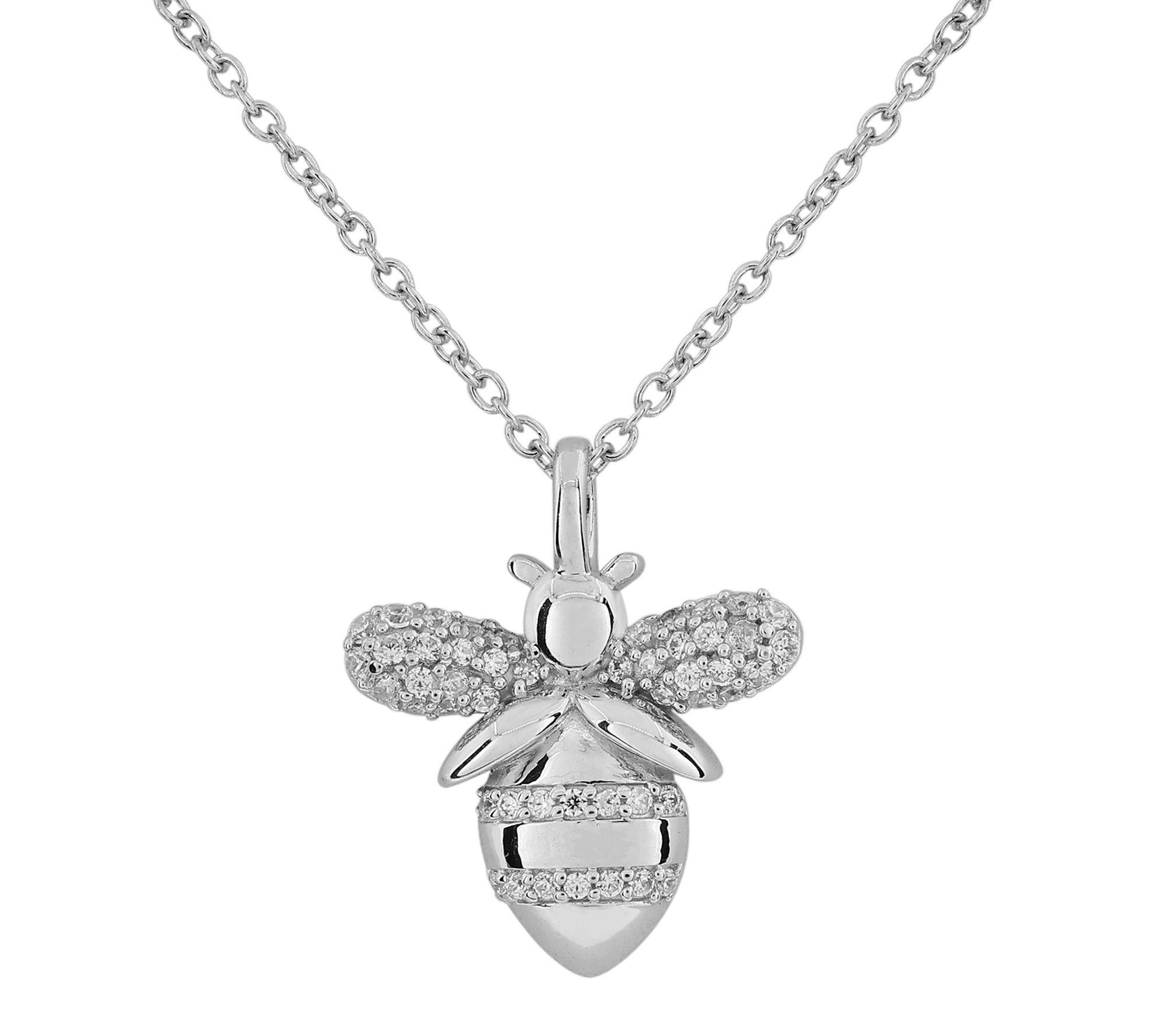 Diamonique Bee Pendant w/ Chain, Sterling Silver