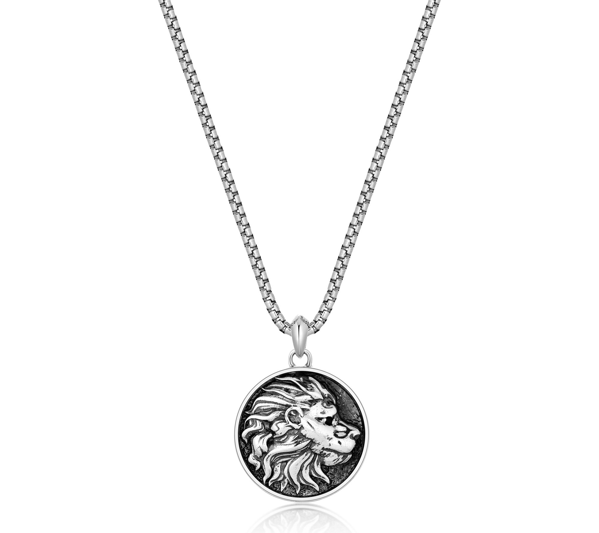 LYNX Men's Black Spinel Lion Head Pendant w/ Chain, Sterling