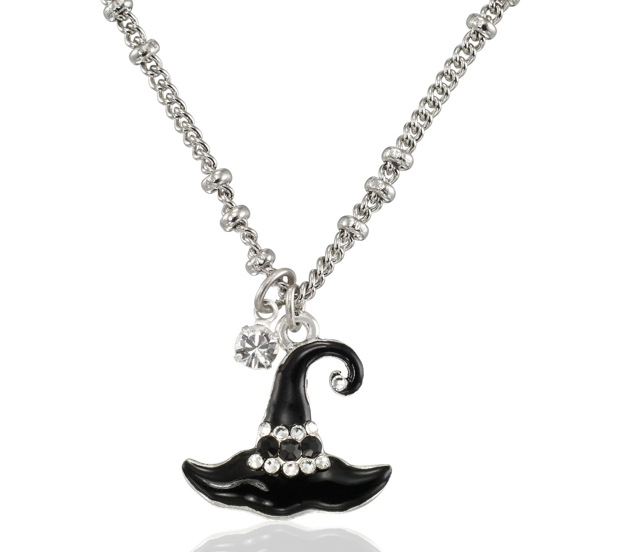 Anne Koplik Crystal Black Enamel Witches Hat Necklace