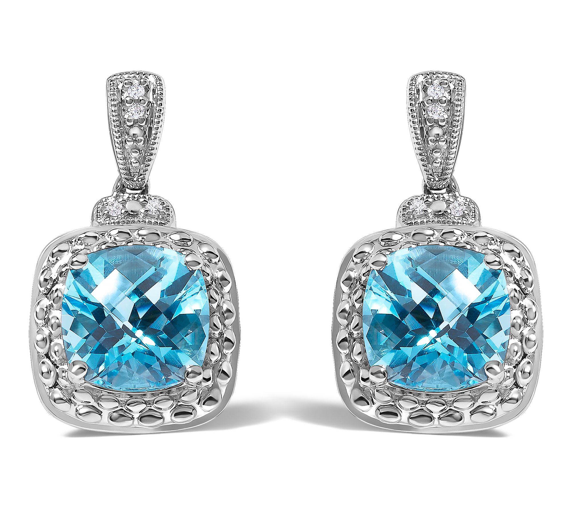 Haus of Brilliance Blue Topaz & Diamond Drop Earrings, Sterling