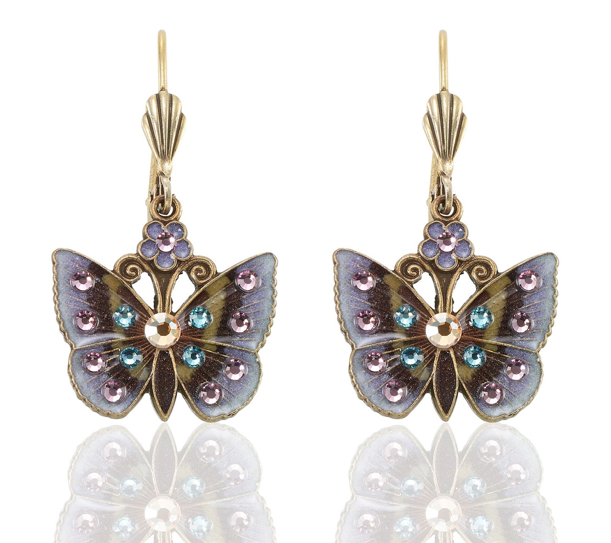 Anne Koplik Lavender Multi-Color Crystal Butterfly Earrings