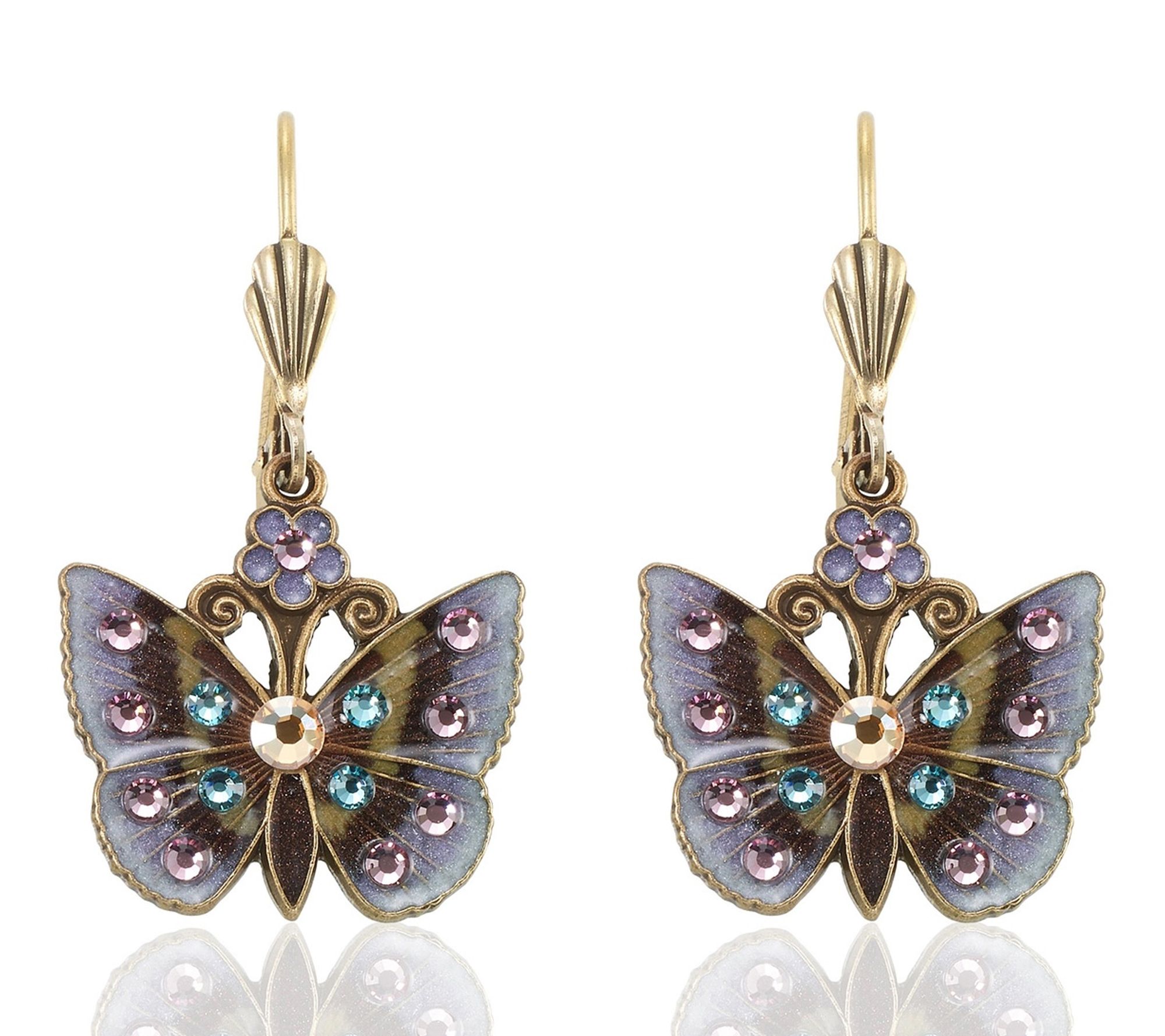 Anne Koplik Lavender Multi -Color Crystal Butterfly Earrings