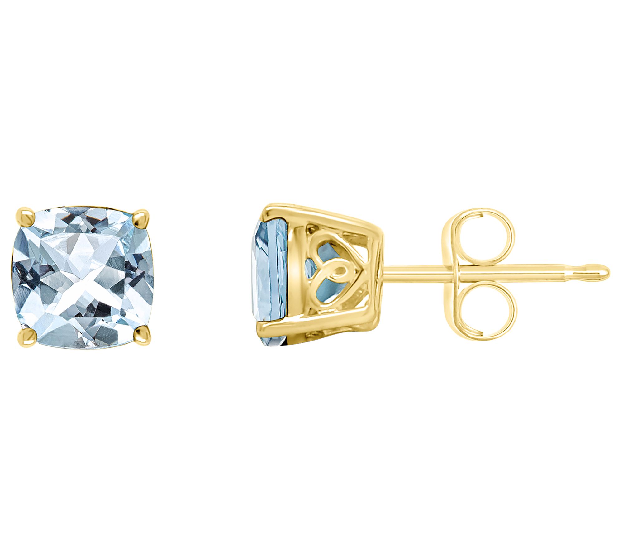 14K Gold 6mm Cushion-Cut Sky Blue Topaz Stud Earrings