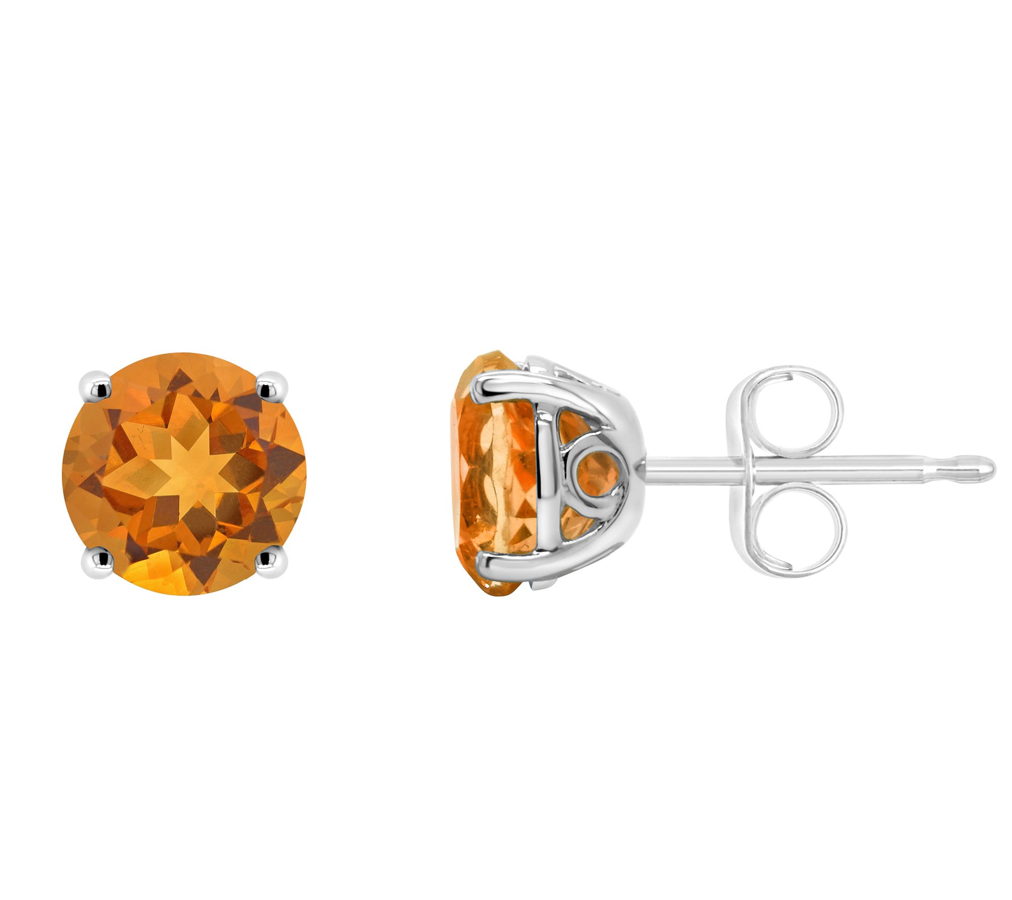 14K 6mm Round Citrine Gemstone Stud Earrings