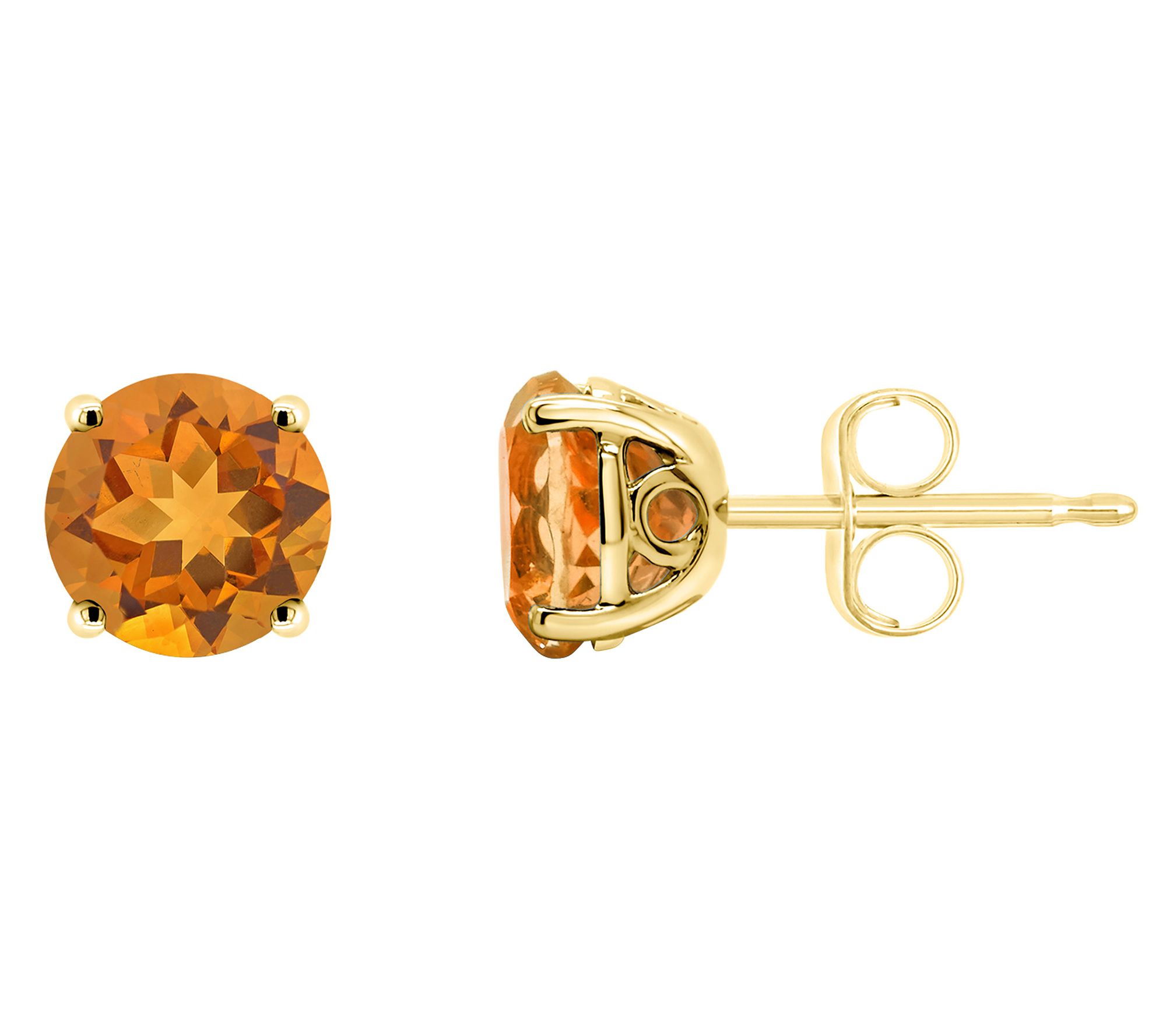 14K 6mm Round Citrine Gemstone Stud Earrings