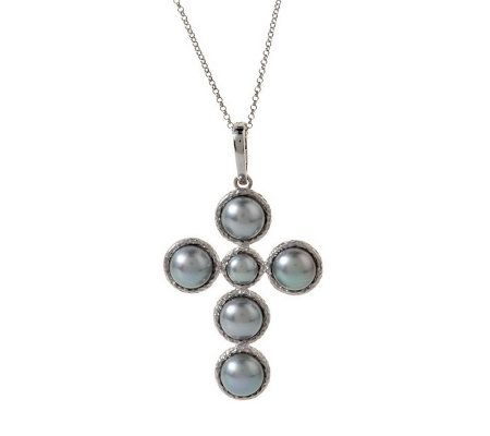 Honora Cultured Pearl Sterling Cross Enhancer with 18