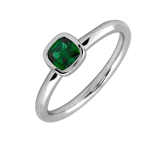 Simply Stacks Sterling & Cushion Cut Created-Emerald Ring