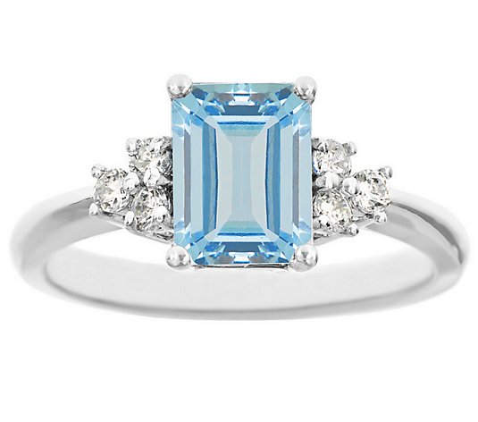 Premier Emerald-Cut 1.20cttw Aquamarine & Diamond Ring, 14K