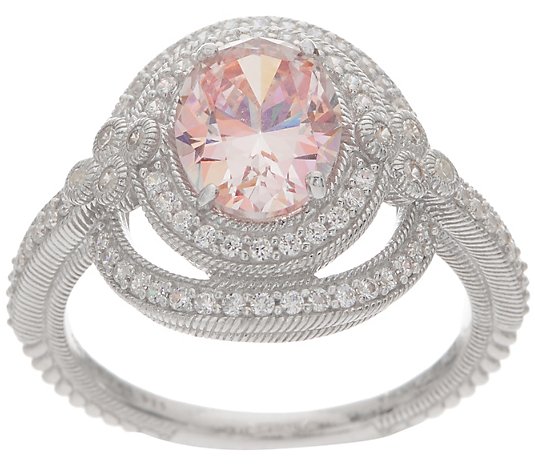 "As Is" Judith Ripka Sterling or 14K Clad DMQ & Simulated Morganite Ring