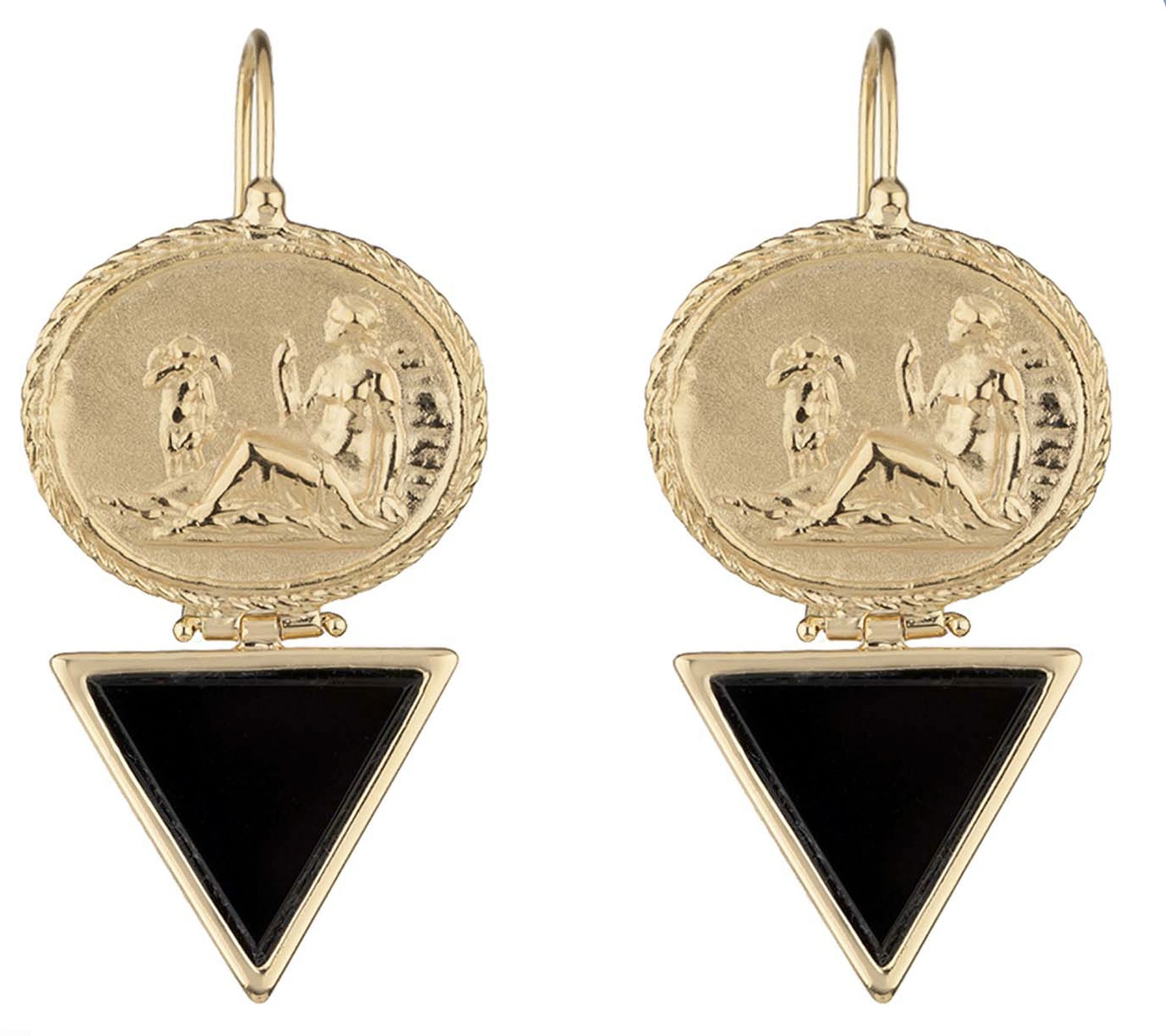 Tagliamonte 18K Gold Plated Sterling Onyx Ca meo Earrings