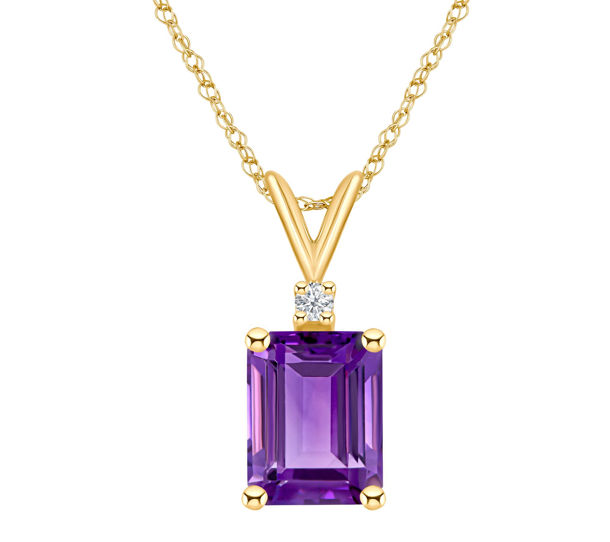 14K Gold 2.25 cttw Amethyst & Diamond Accent Pendant w/ Chain