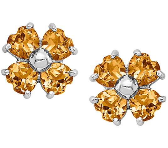 Sterling Silver Pear Shaped Gemstones Flower Earrings