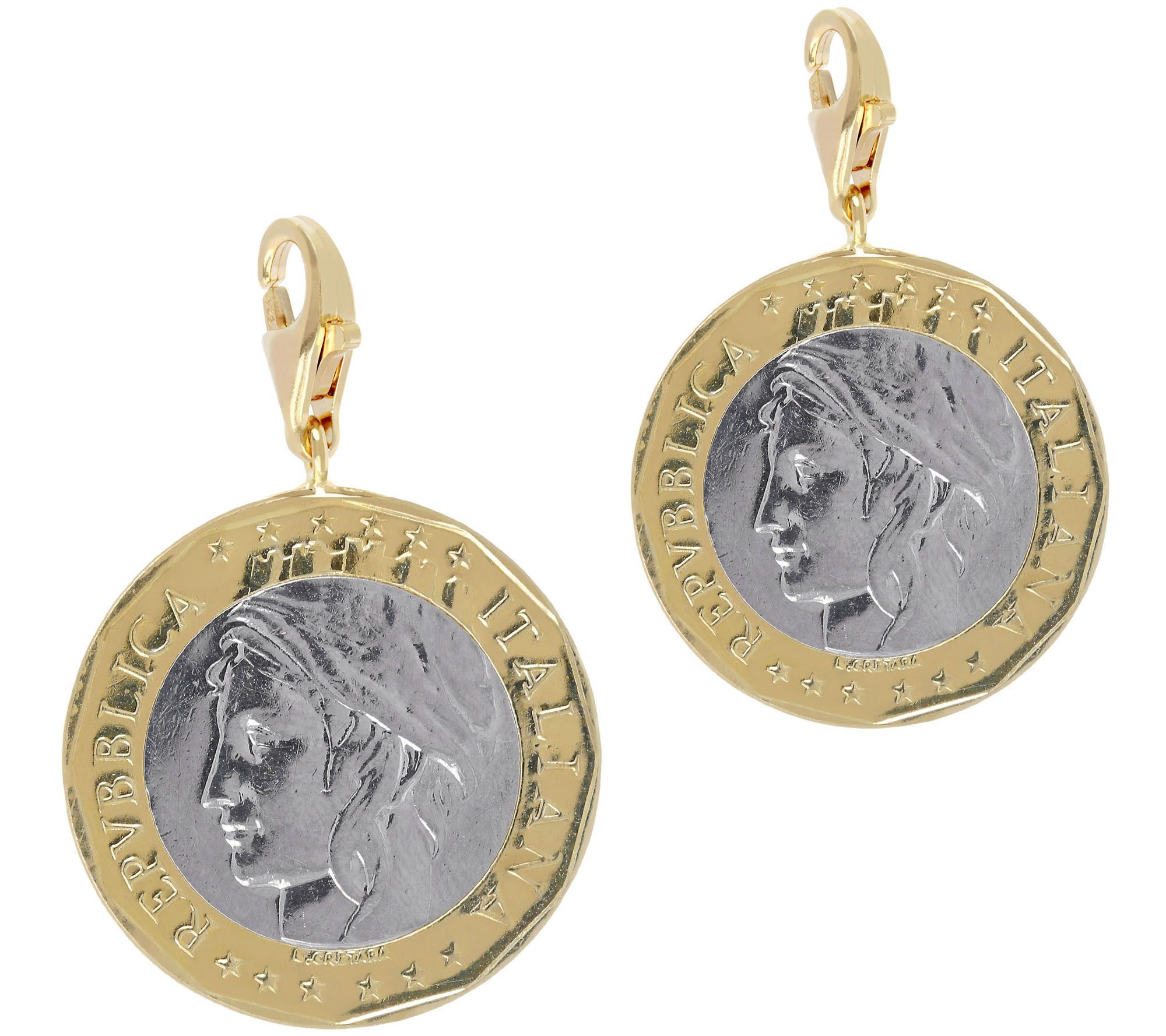 Italian Silver Set of 2 1000-Lire Coin Charms,terling