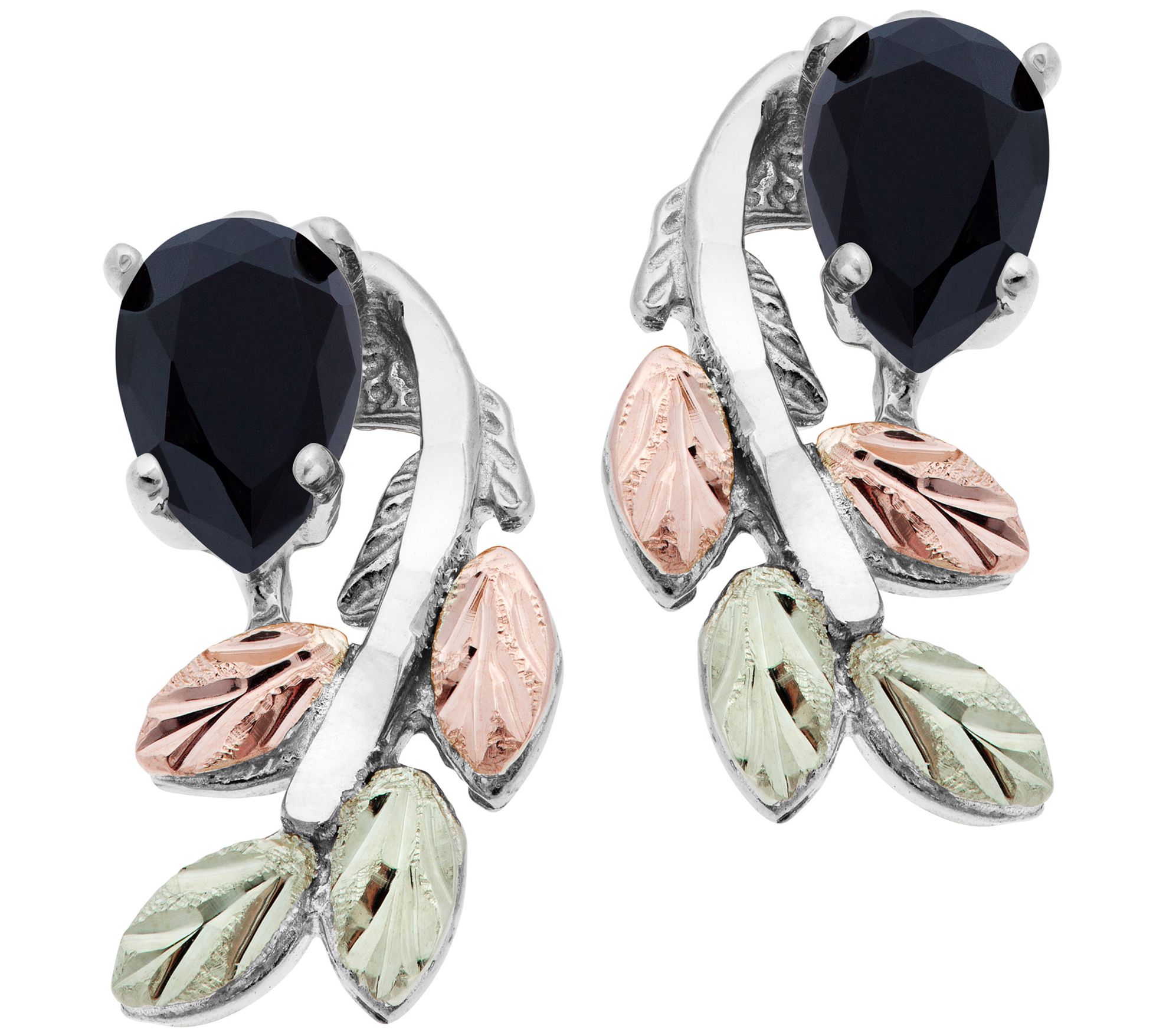 Black Hills Gold Onyx Post Earrings Sterling/12K