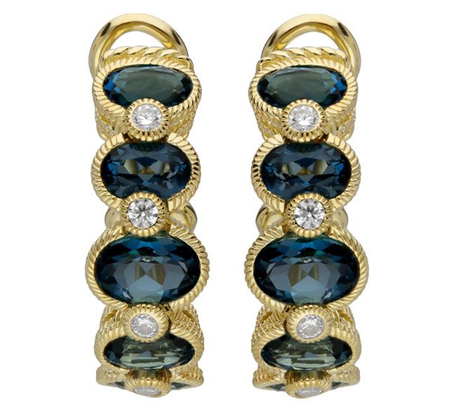 Judith Ripka 14K Clad Blue Topaz J-Hoop Earrings - QVC.com