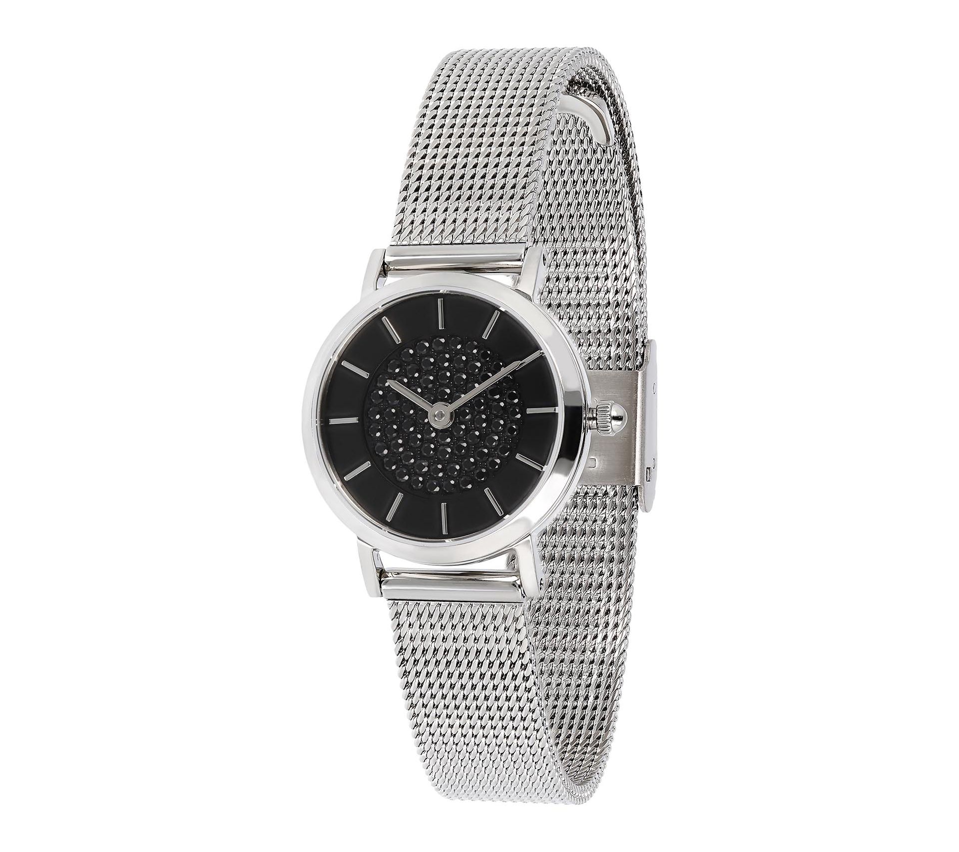 Steel by Design Black Spinel Adjustable Mesh St rap Watch
