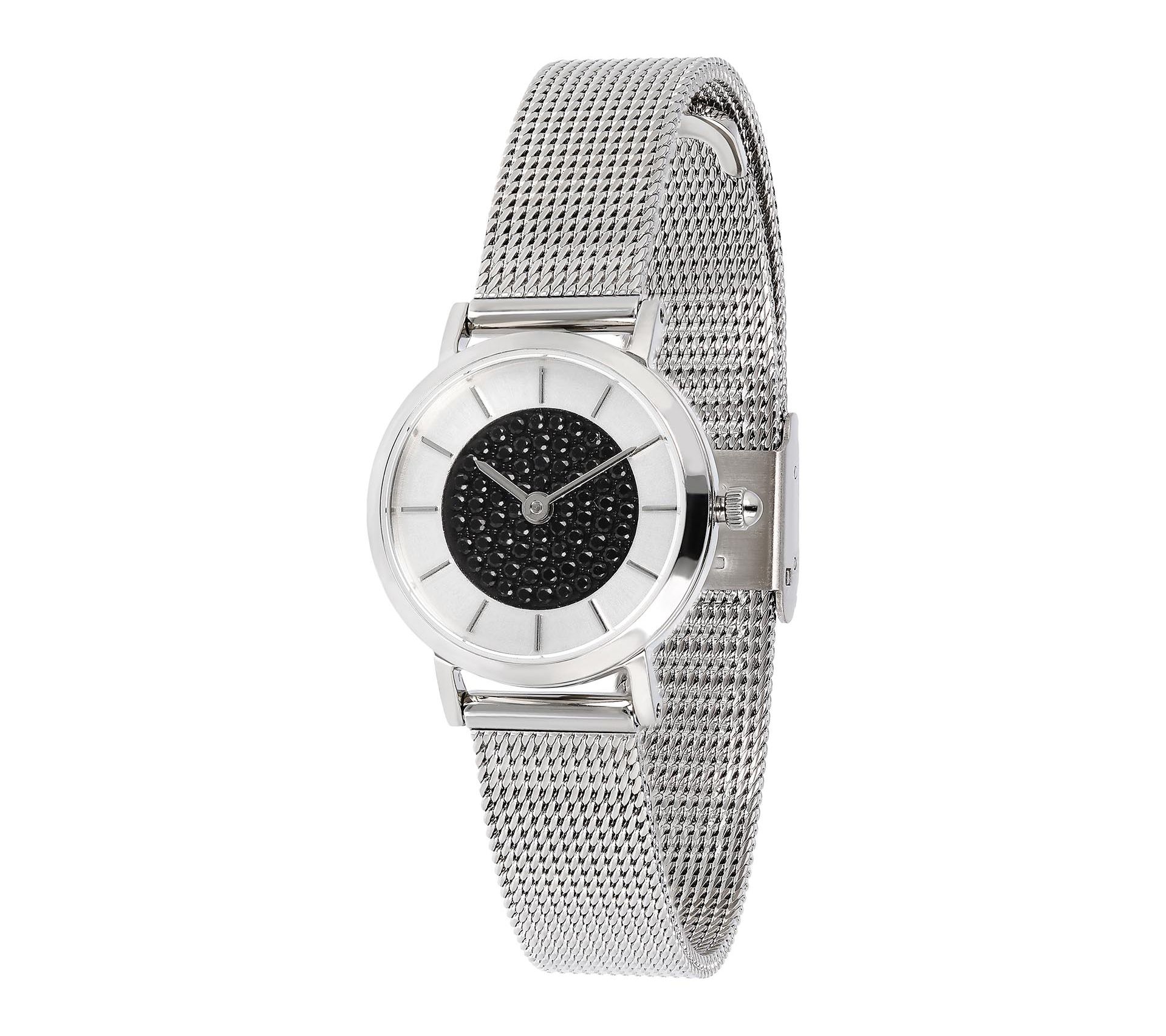 Steel by Design Black Spinel Adjustable Mesh St rap Watch