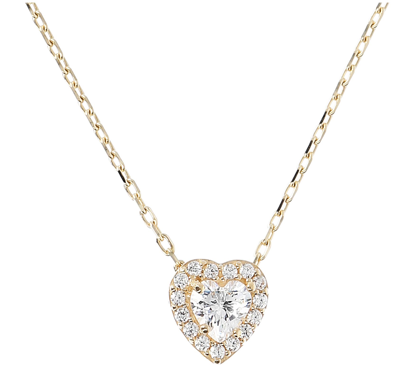Diamonique Princess Heart Pendant w/ 18" C hain, 14K Gold