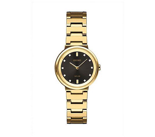 Seiko Women's Goldtone Black Dial Solar Watch