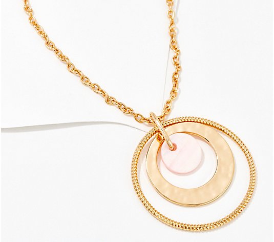 Denim & Co Mother of Pearl Metallic Circle Pendant Necklace