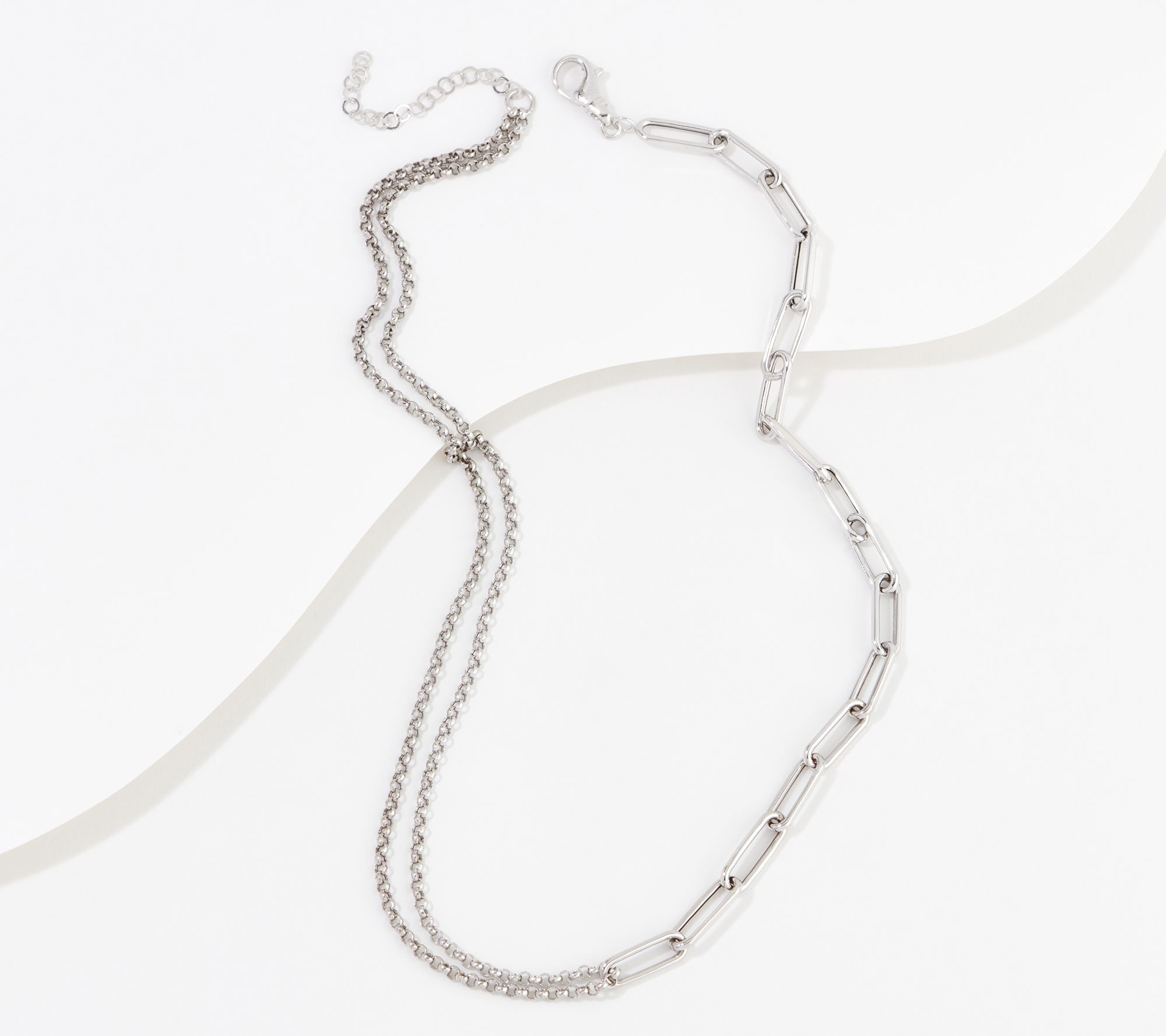 Best of Both Rolo and Paperclip Chain with Openable Clasp 14K White Gold