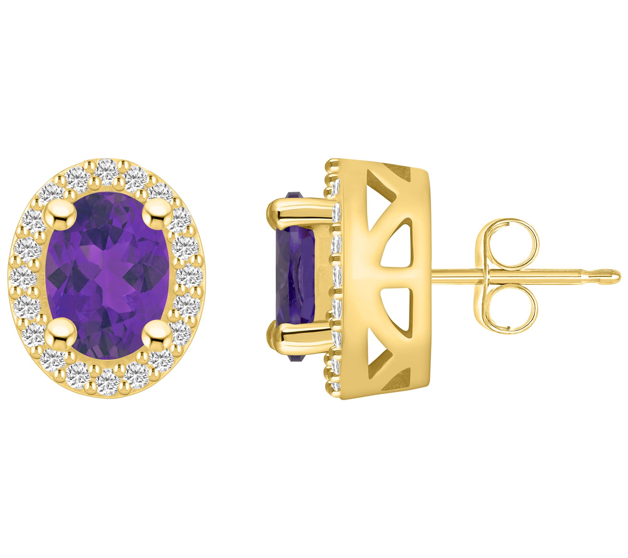 Affinity Gems Oval Gemstone Diamond Halo Studs, 14K Gold