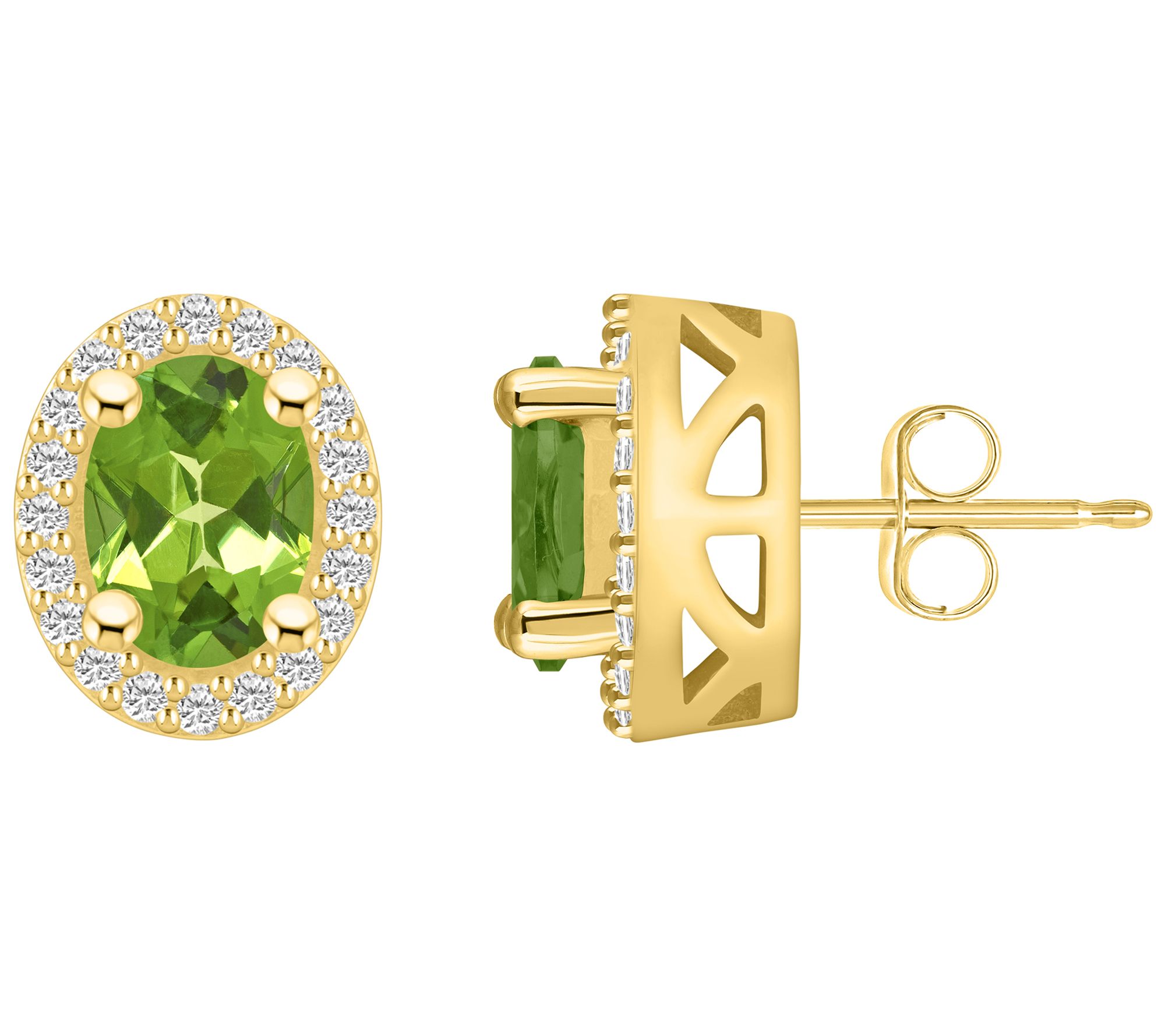 Affinity Gems Oval Gemstone Diamond Halo Studs, 14K Gold