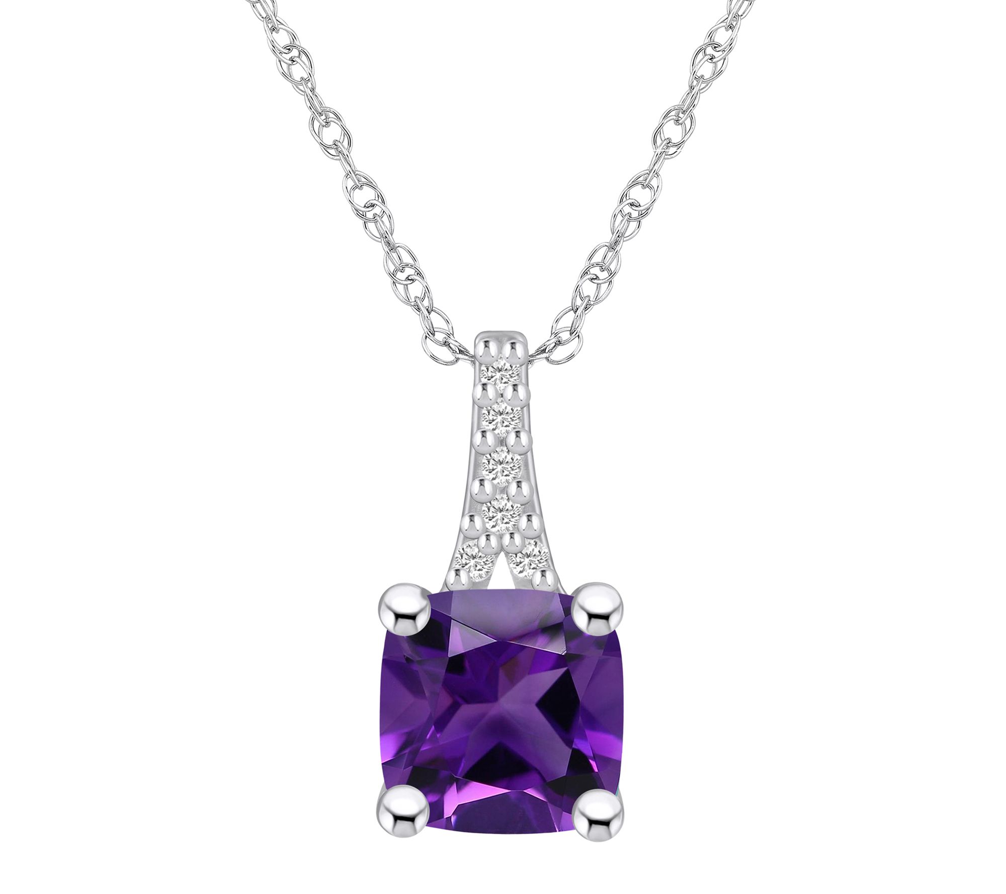 Affinity Gems Cushion Gemstone & Diamond Pendan t w/ Chain, 14