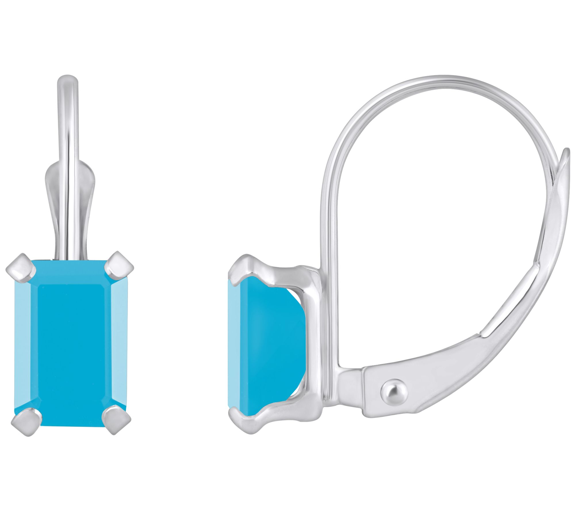 Affinity Gems Emerald Cut Turquoise Leverback Earrings, 10K