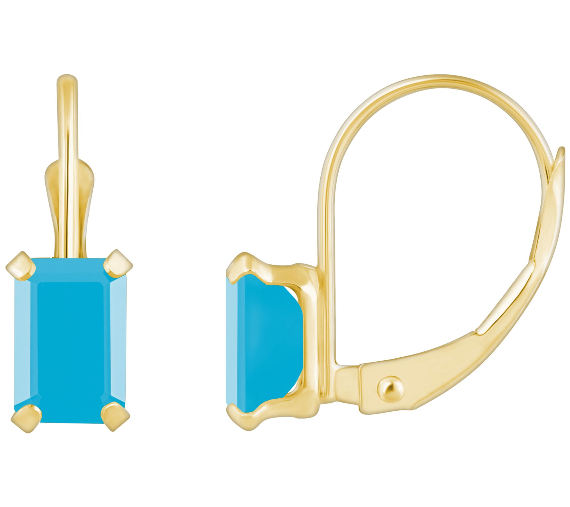 Affinity Gems Emerald Cut Turquoise Leverback Earrings, 10K
