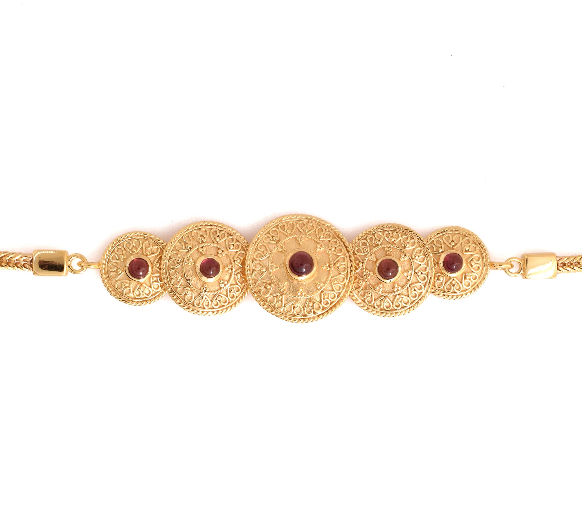 Artisan Crafted 14K Gold Plate d Garnet Disc B racelet
