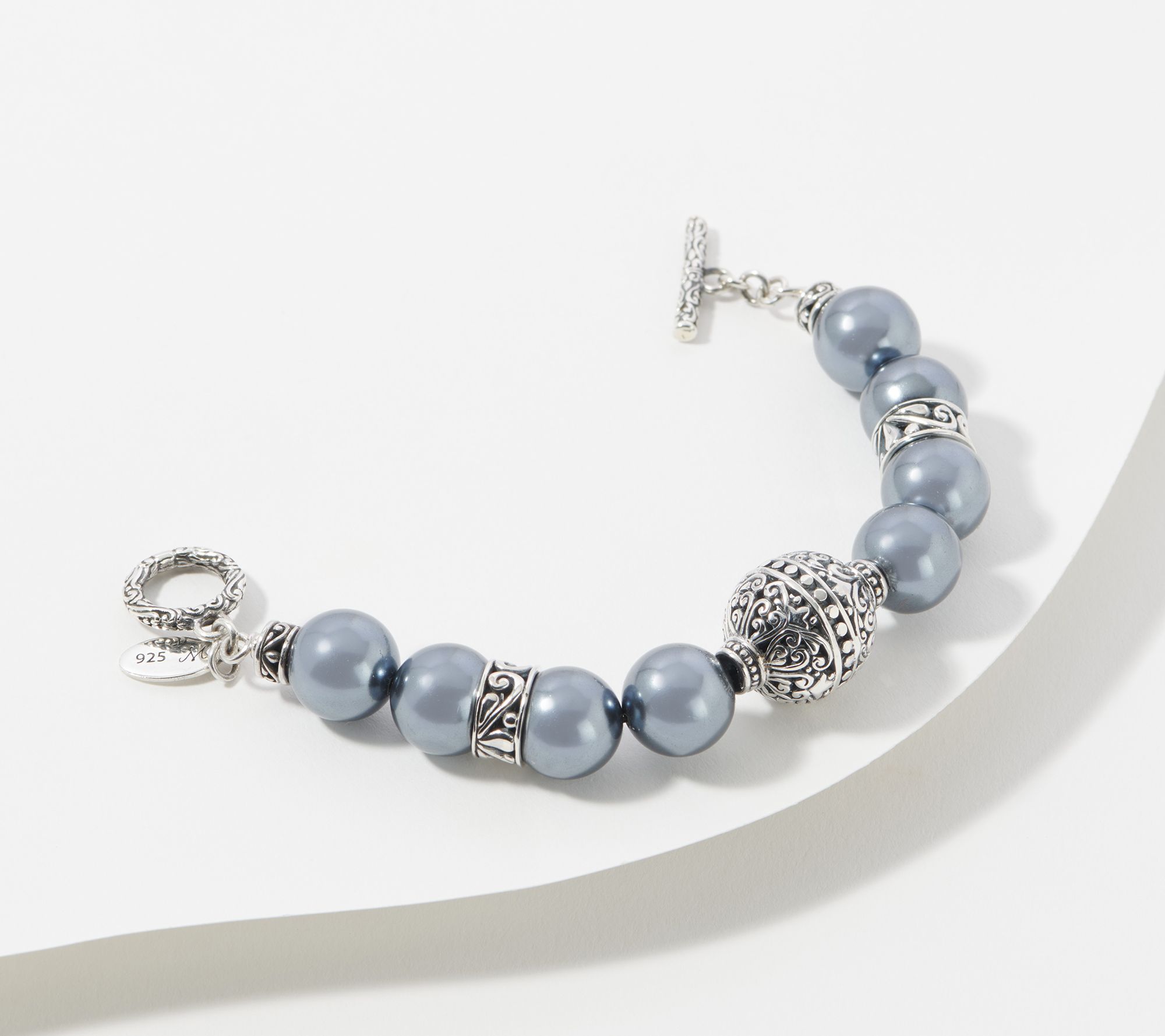 "As Is" Artisan Crafted Simulated Pearl Bracelet, Sterling Silver