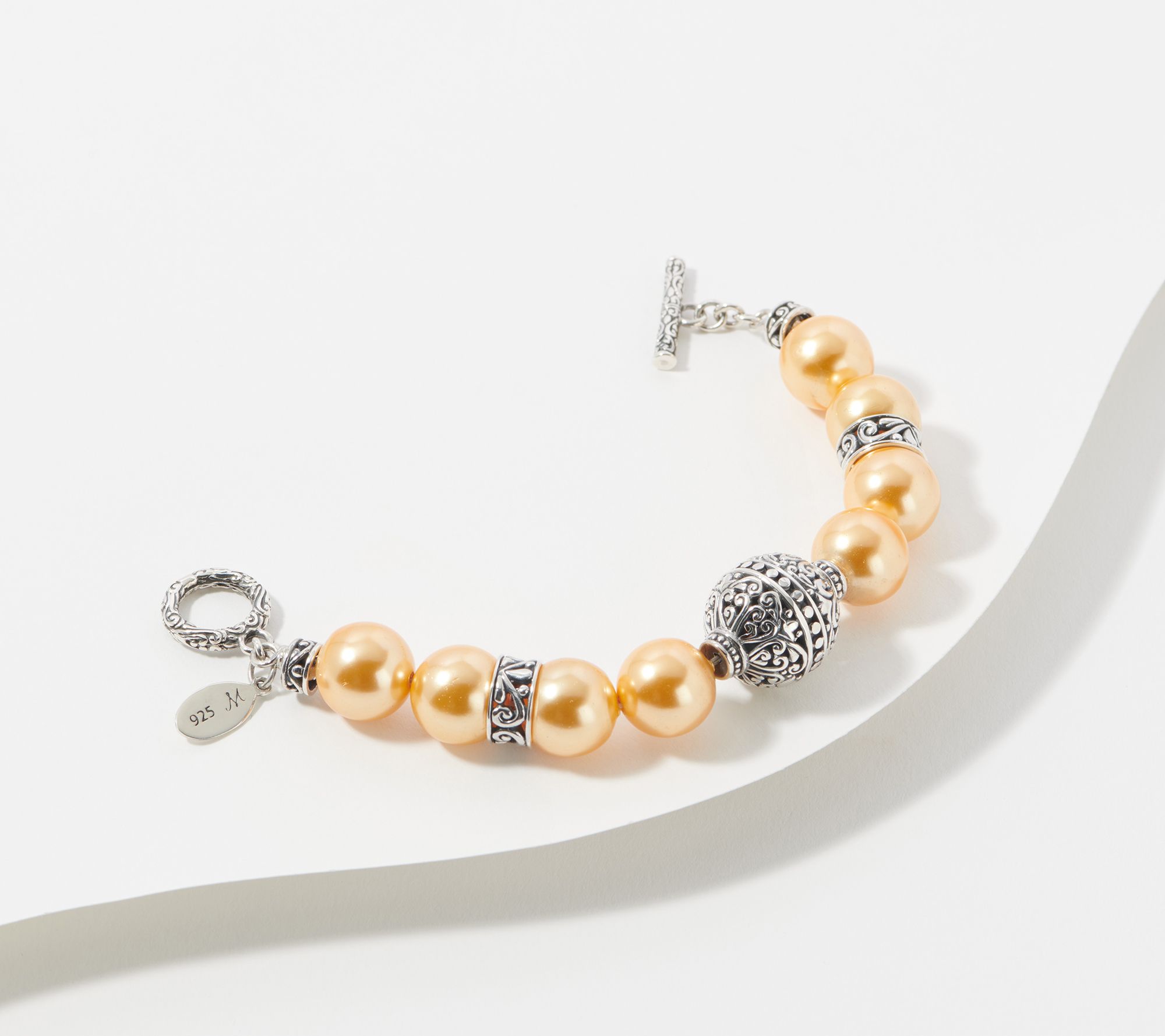"As Is" Artisan Crafted Simulated Pearl Bracelet, Sterling Silver