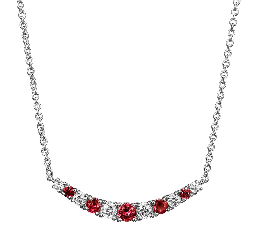 LuxLab Created Ruby & Diamond Bar Necklace, Ste rling