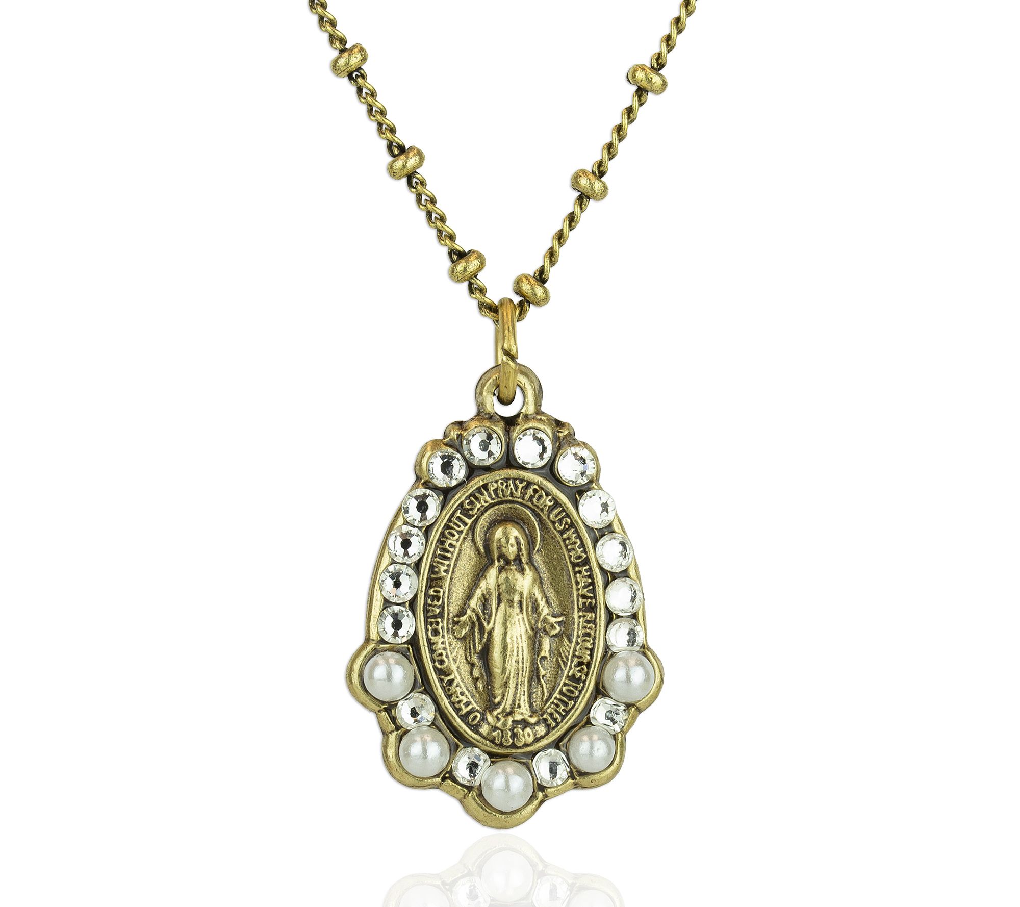 Anne Koplik Crystal Miraculous Medal Pendant w/Chain