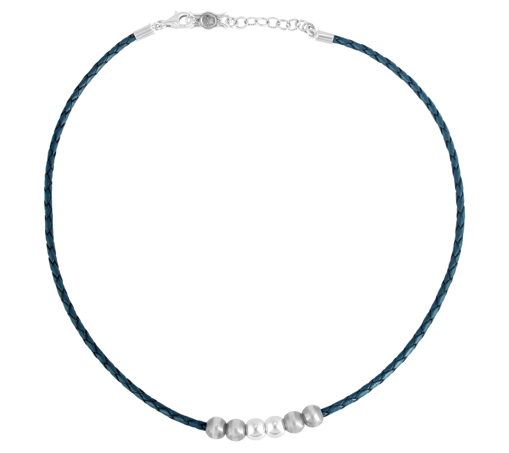 American West Sterling Silver Bead & Braided Leather Necklace