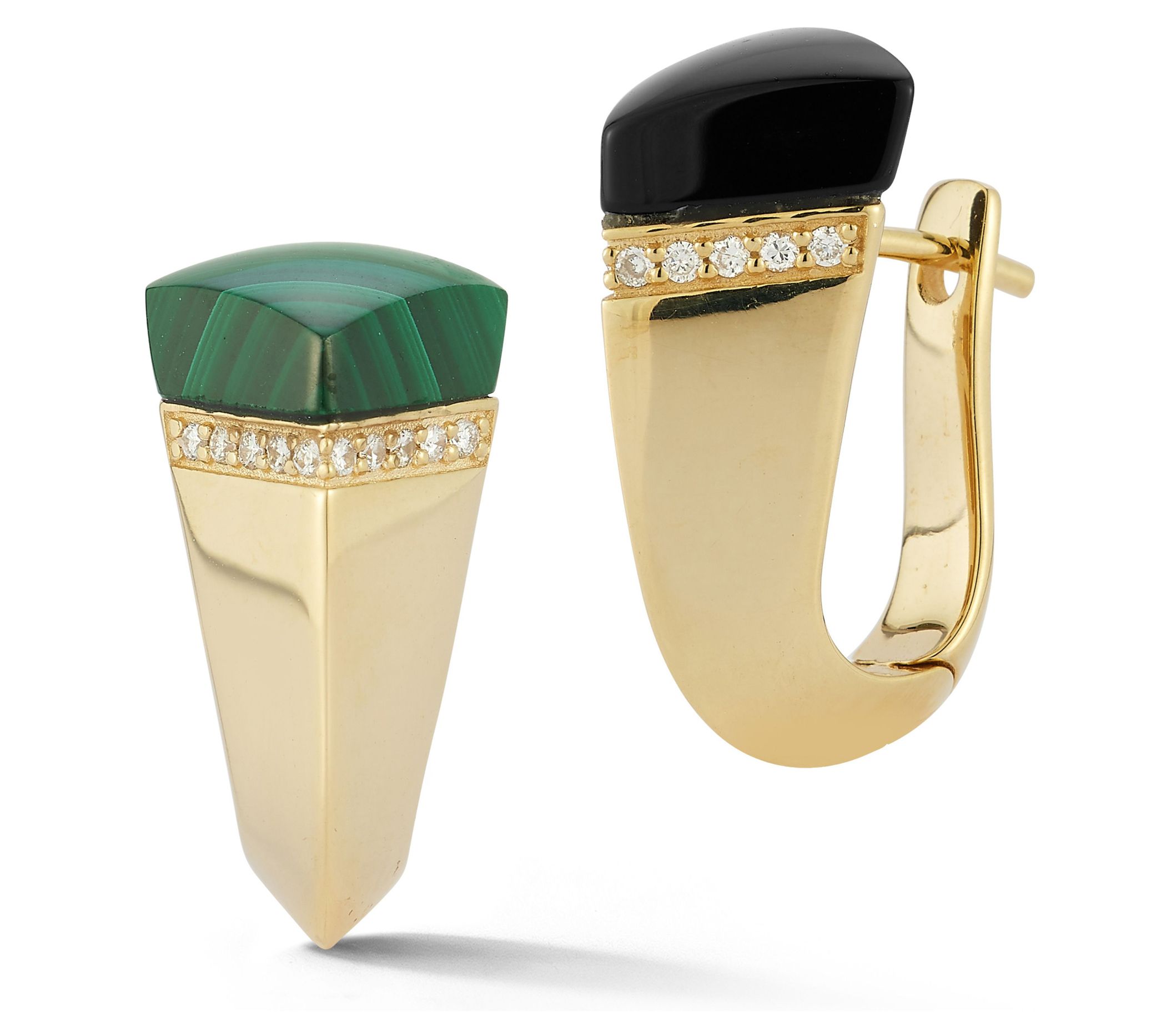 Italian Gold Gemstone & Diamond Knife Edge Earrings, 14K