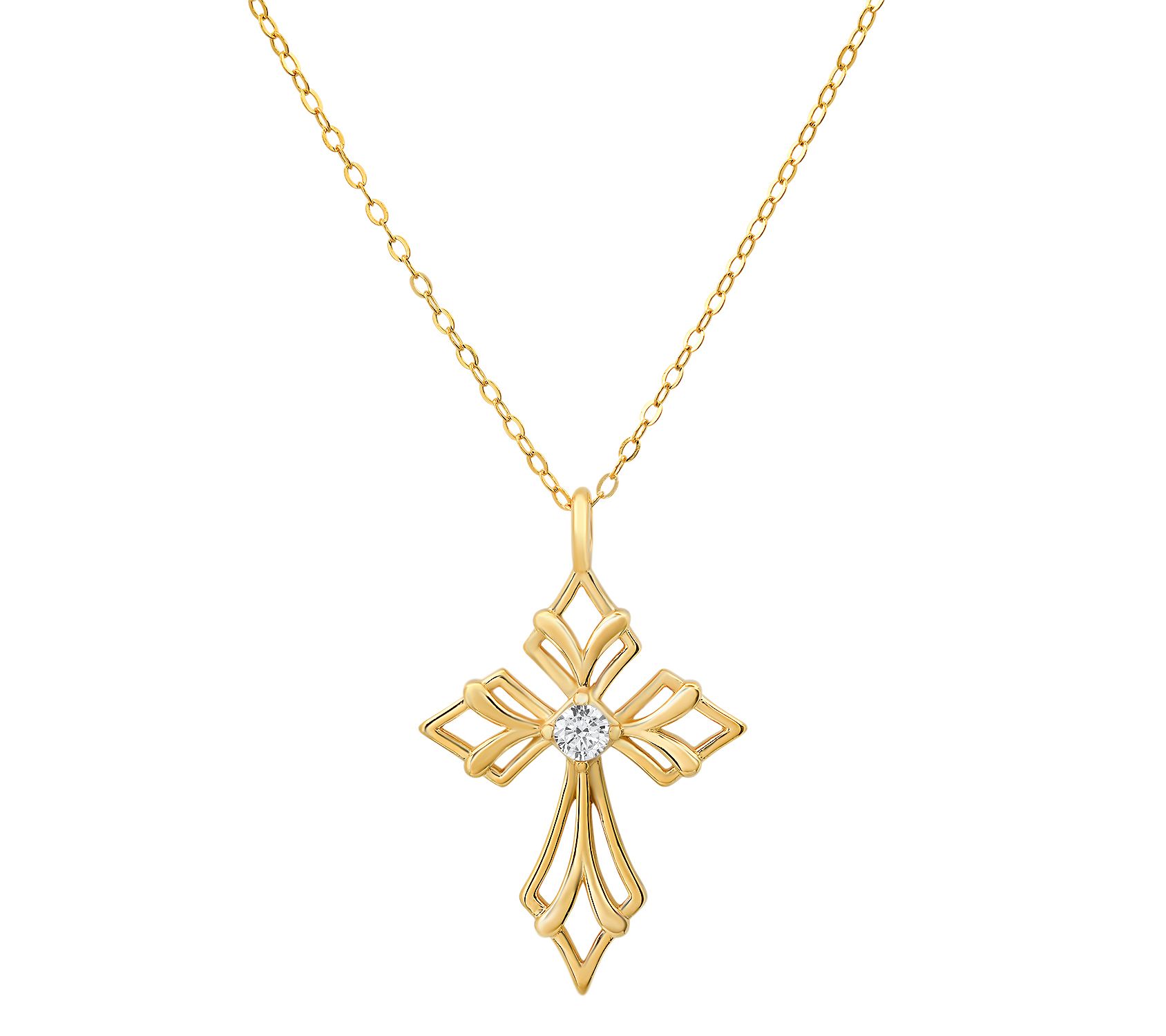 Diamonique Vintage Art Deco Cross Pendant w/ Chain, Sterling