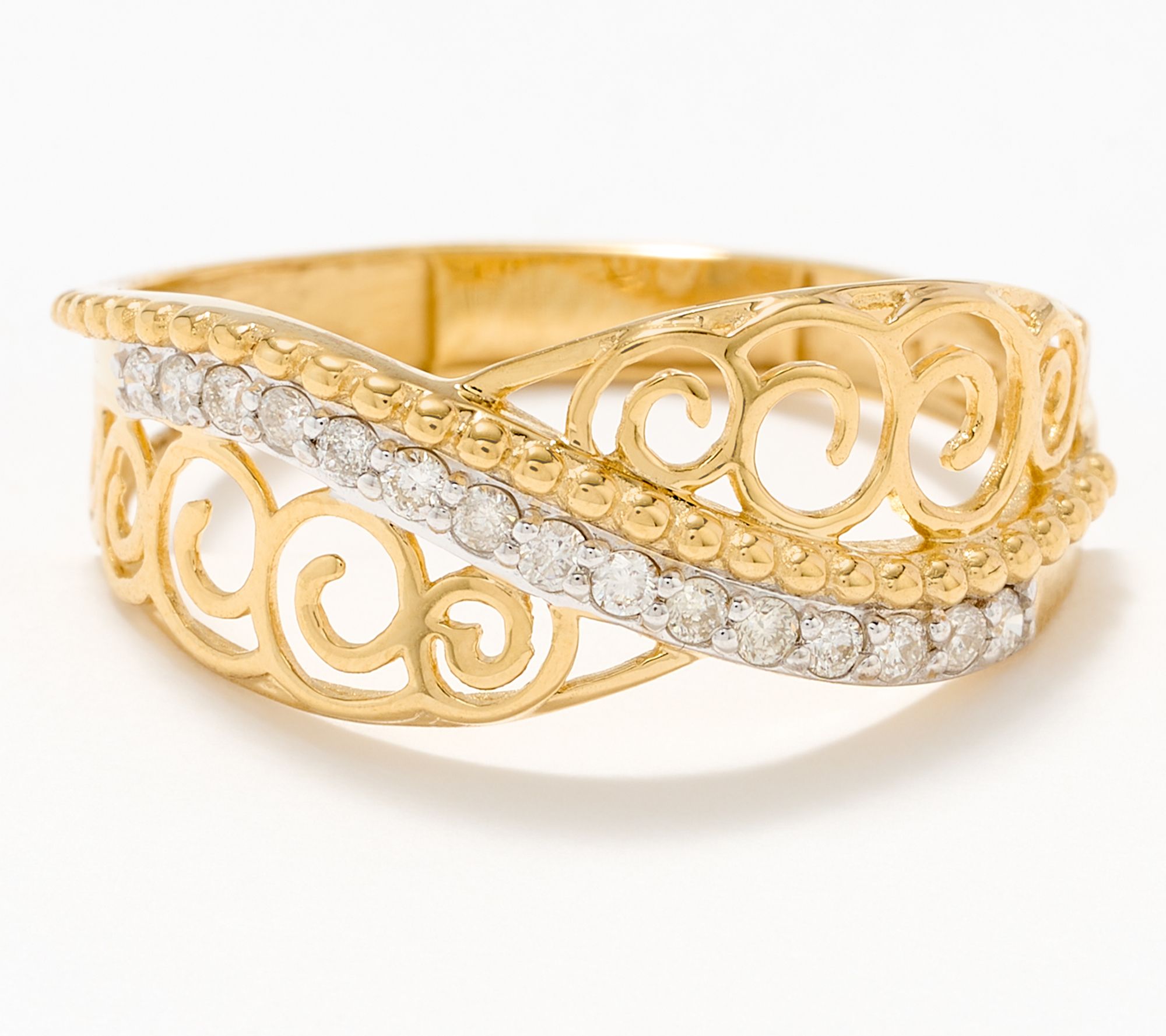 "As Is" Adi Paz Floral Scroll Lace Diamond Ring, 0.14cttw, 14K Gold