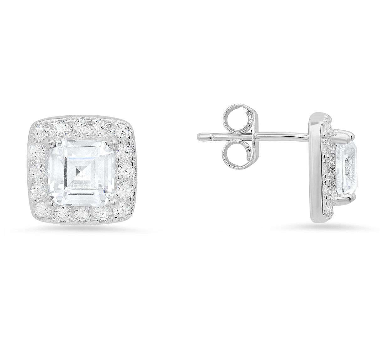 Diamonique Asscher Cut Halo Stud Earrings, Sterling Silver