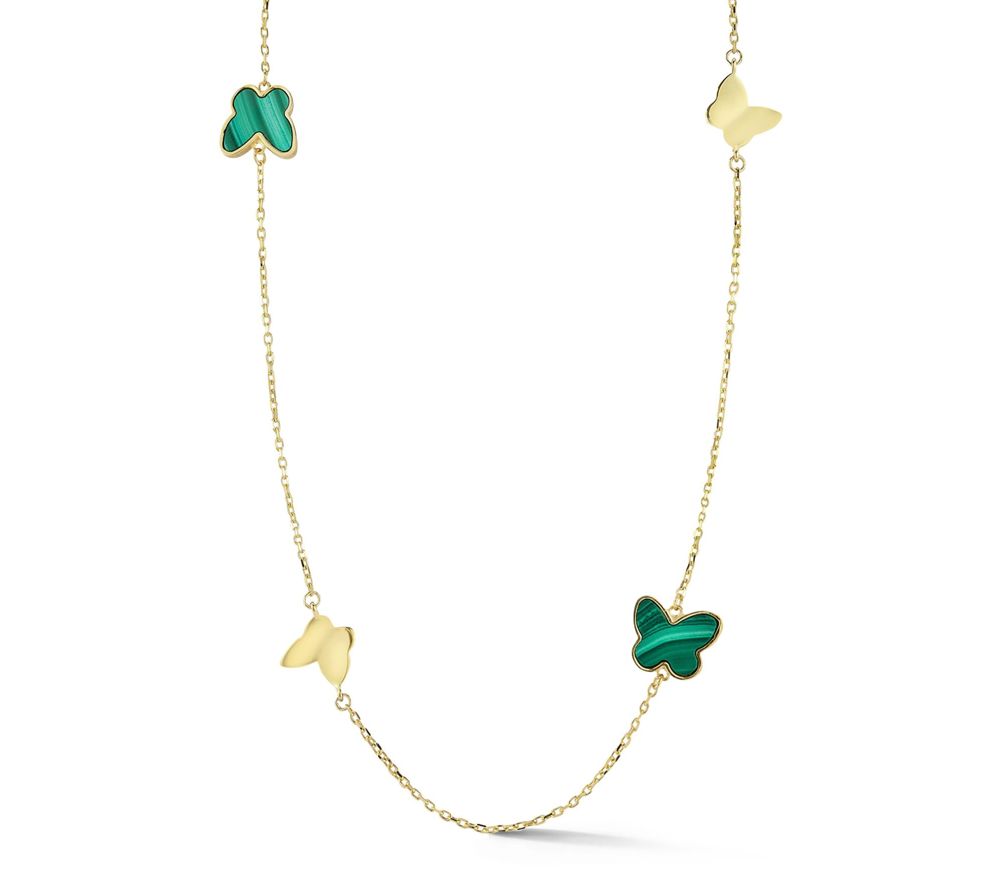 Luminosa Gold Malachite Butterfly Station Necklace, 14K