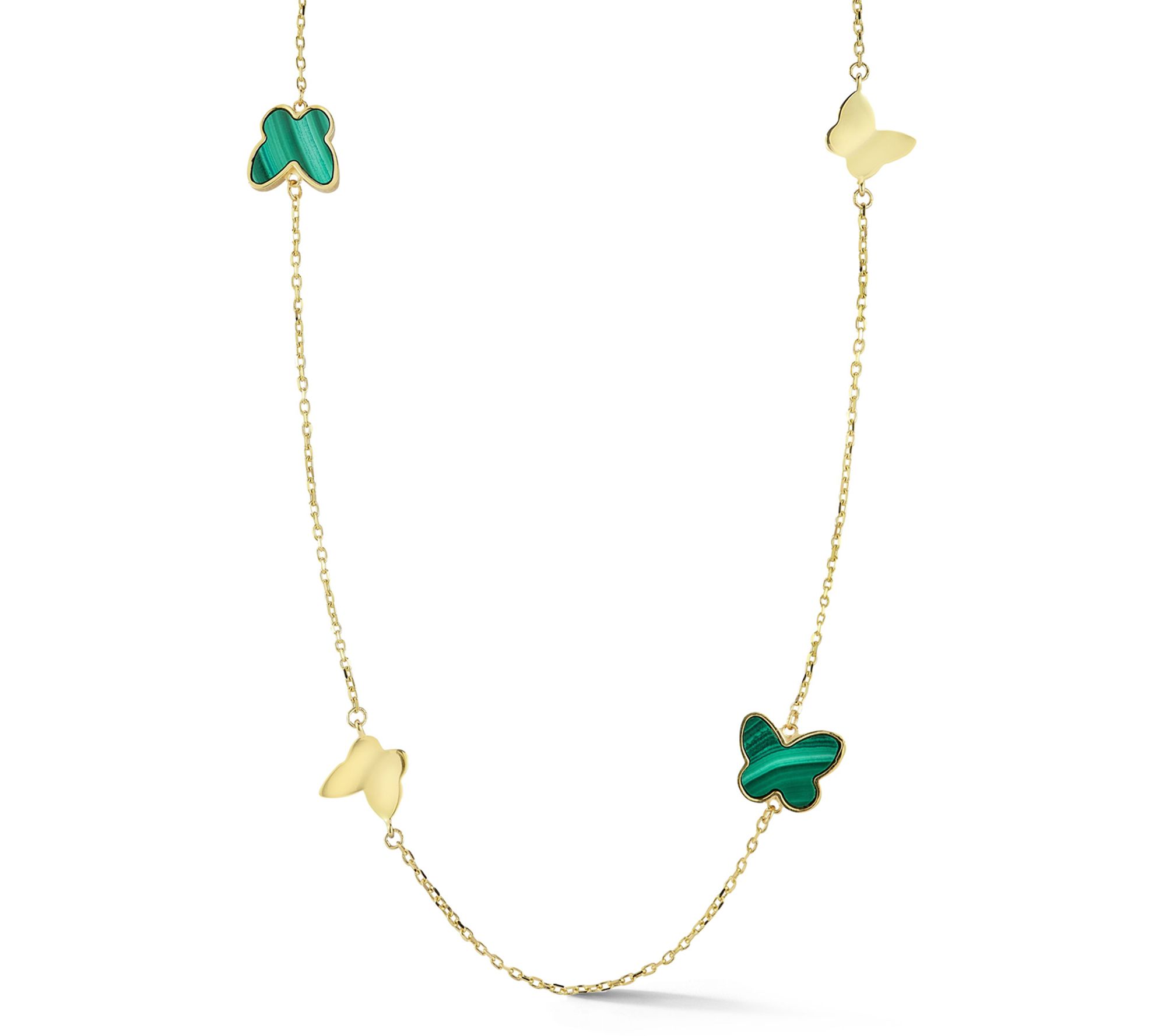 Luminosa Gold Malachite Butterfly Station Necklace, 14K