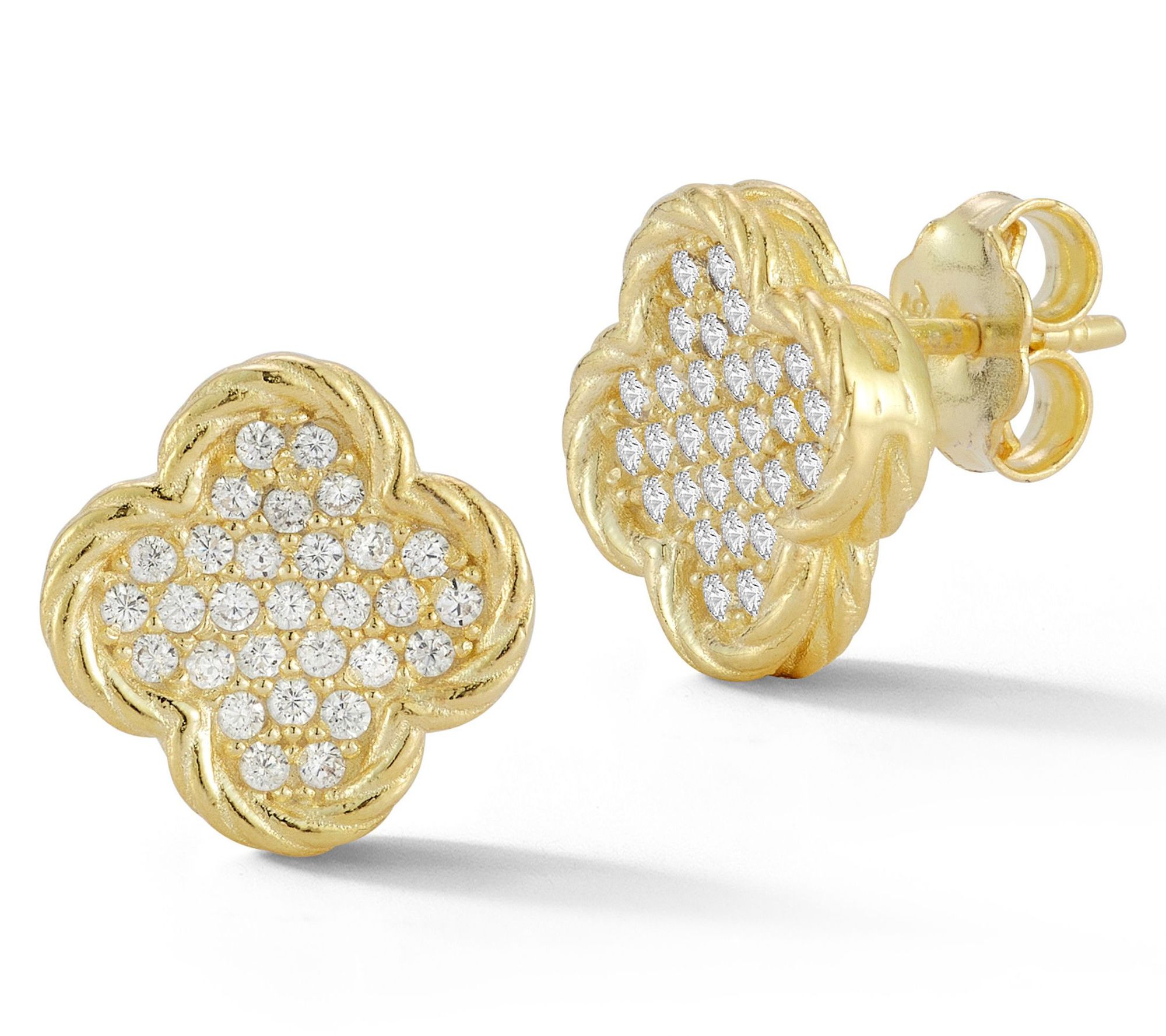 Sterlina Silver Pave Clover Stud Earrings, Sterling