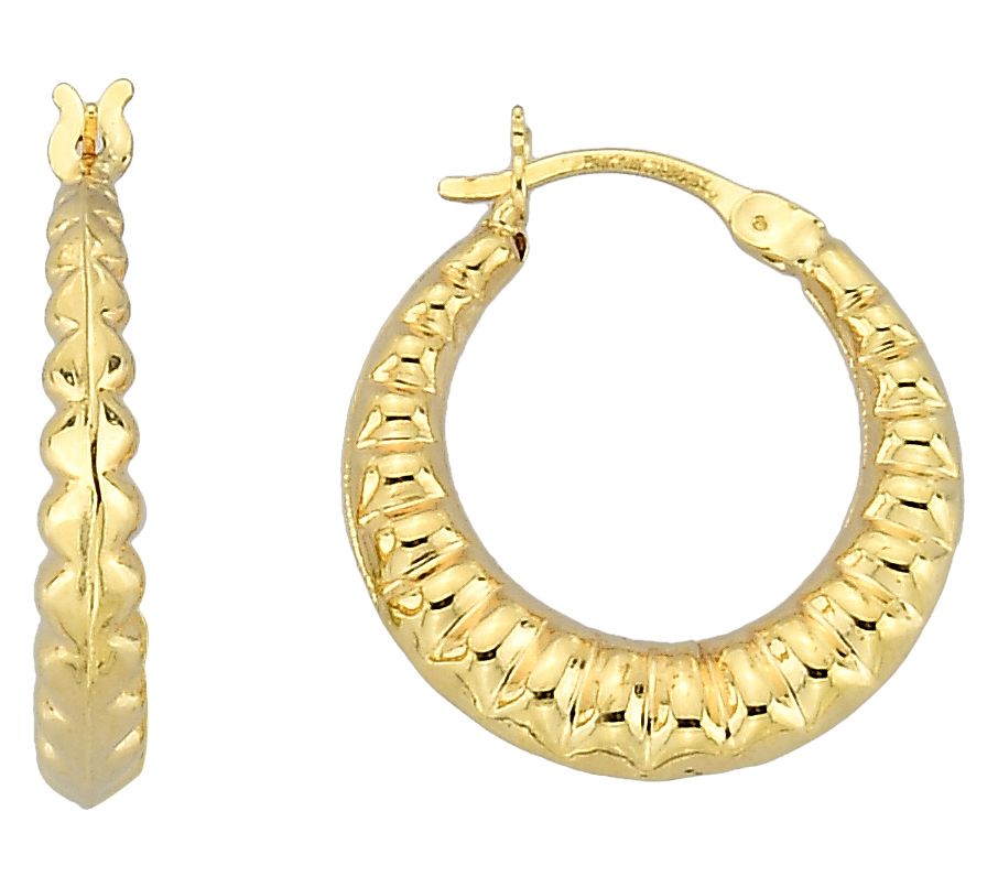 Adorna 14K Gold Ridge Design Polished Hoop Earrings