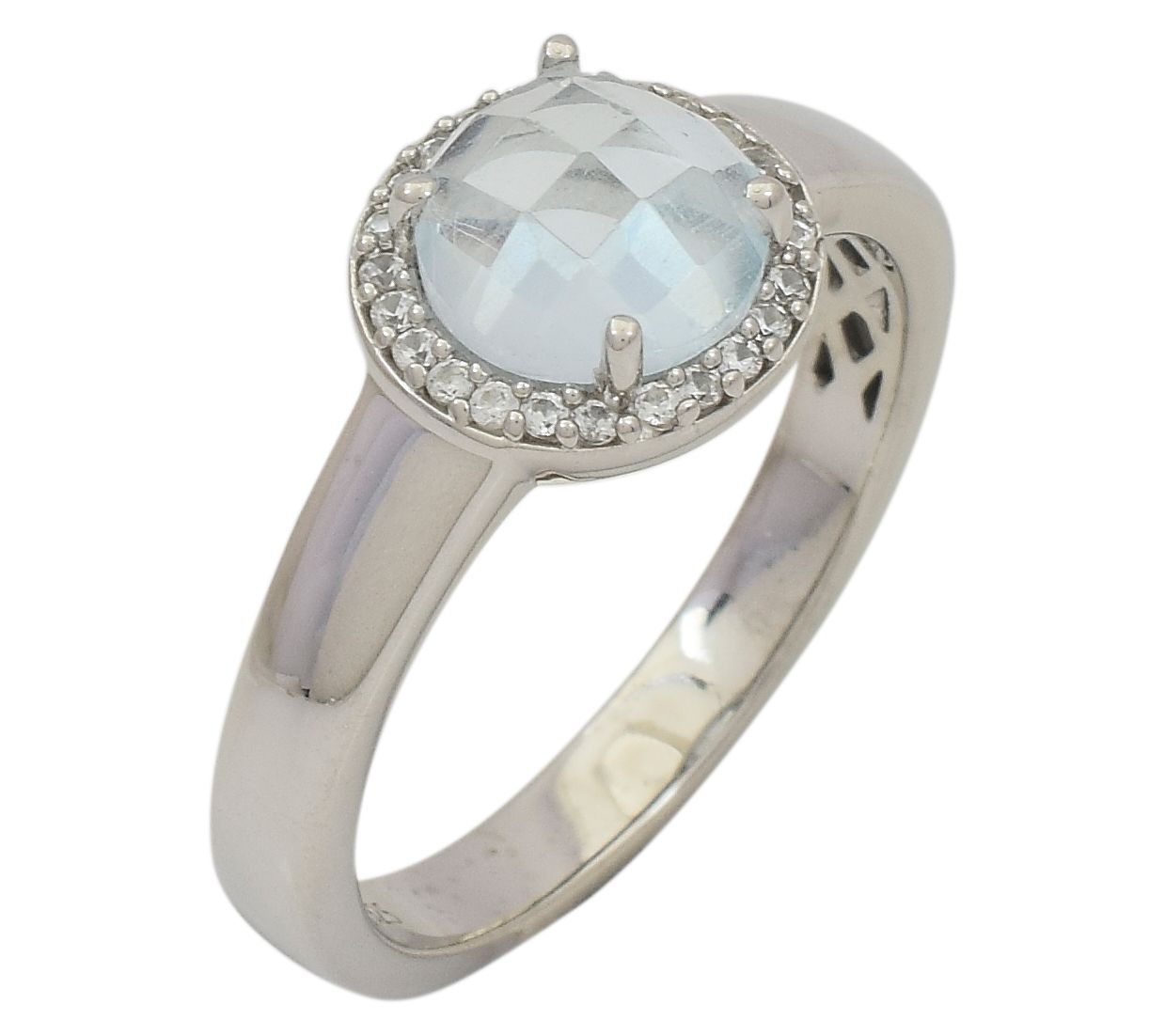 Affinity Gems Blue Topaz & Zircon Halo Ring, Sterling Silver