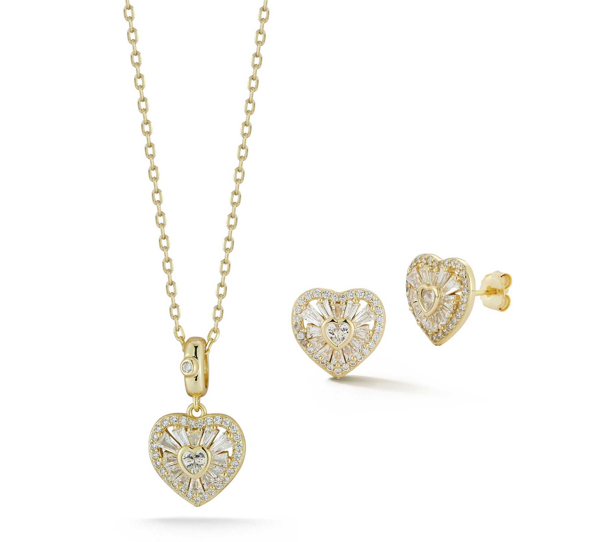 Sterlina Silver Pave Heart Necklace & EarringsSet, Sterling