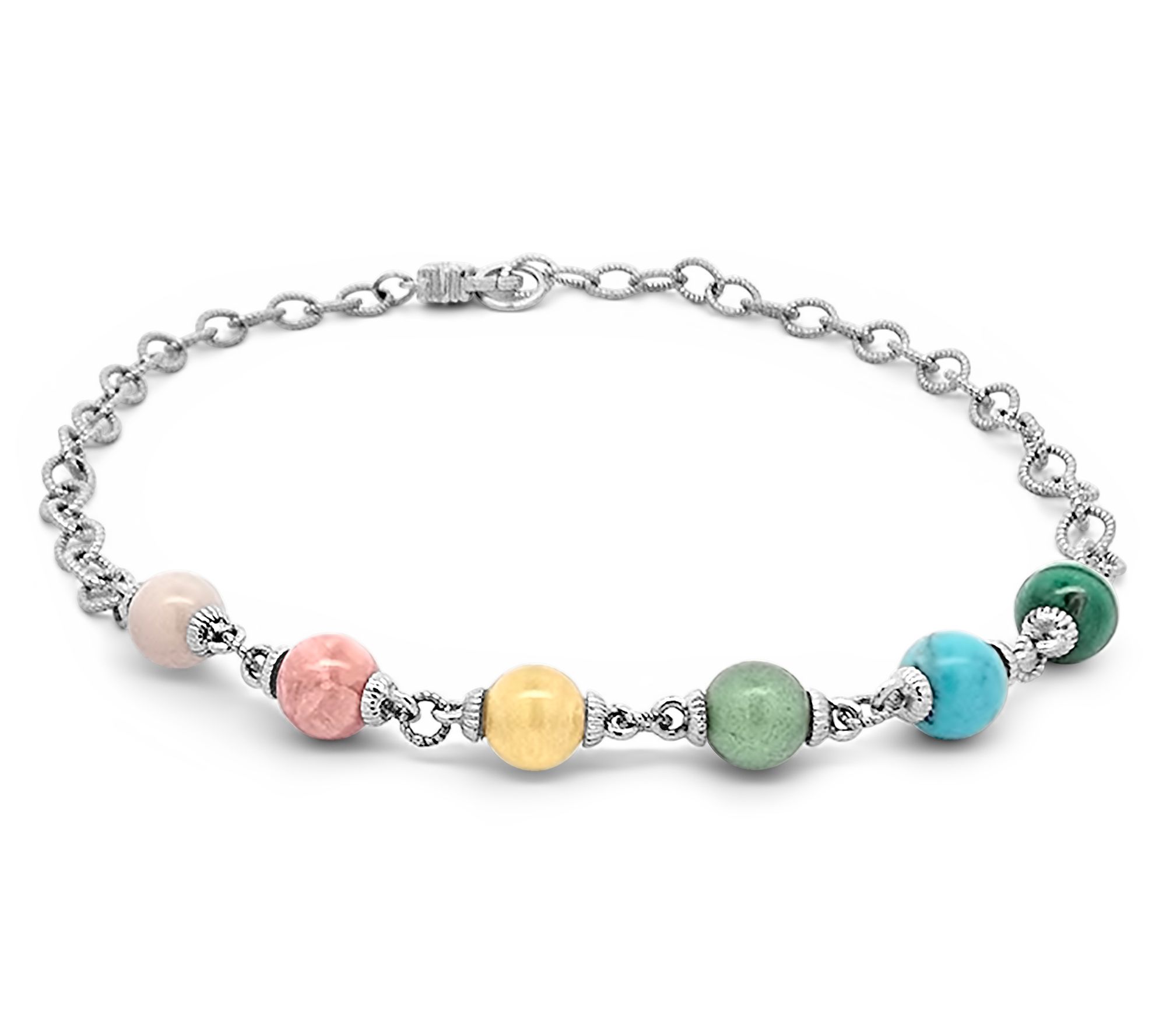 Ariva Sterling Silver Multi-Gemstone Bead AnkleBracelet